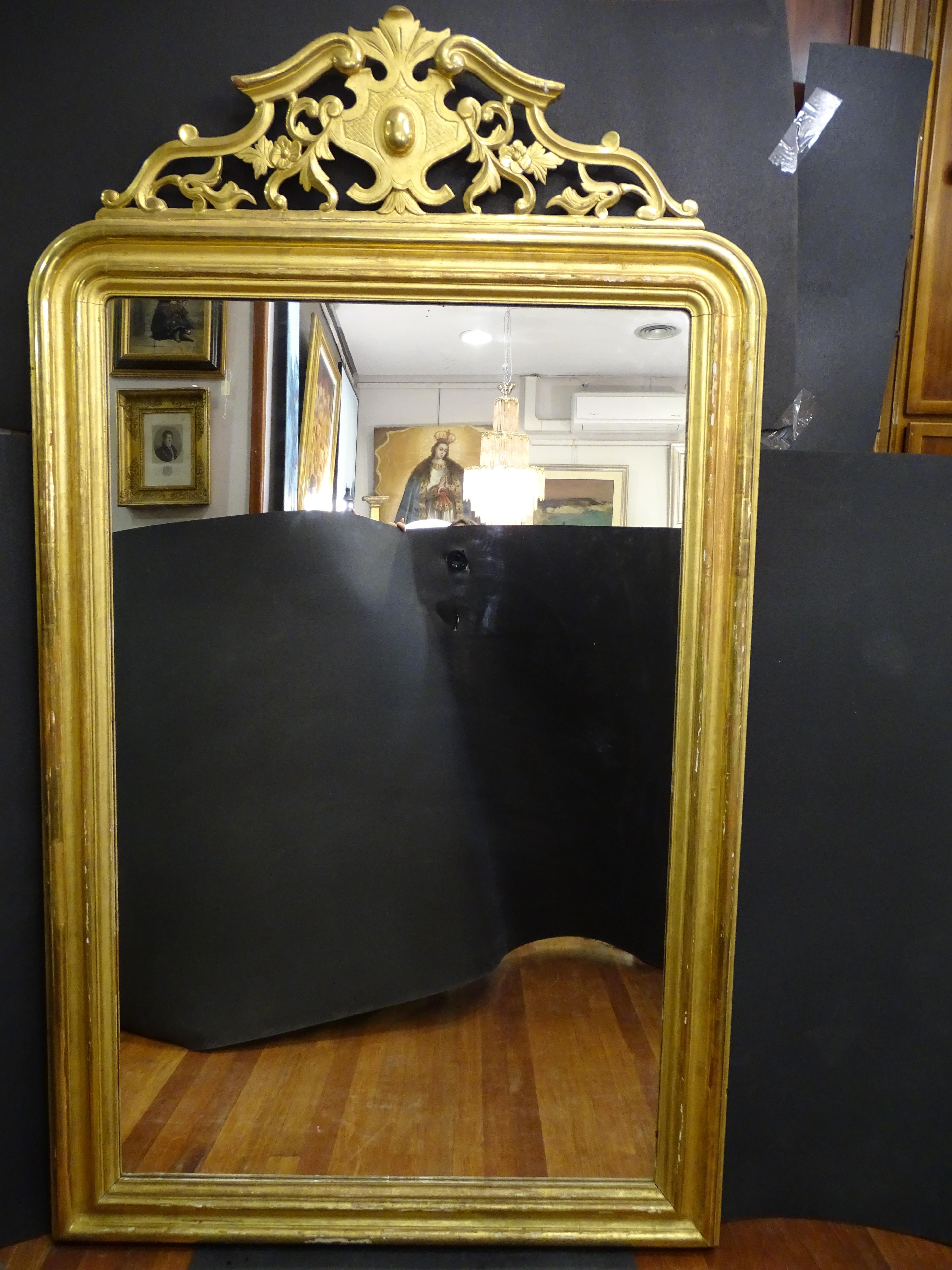 19th Century French Mirror Trumeaumirror, Gild and Carved Wood In Good Condition In Valladolid, ES