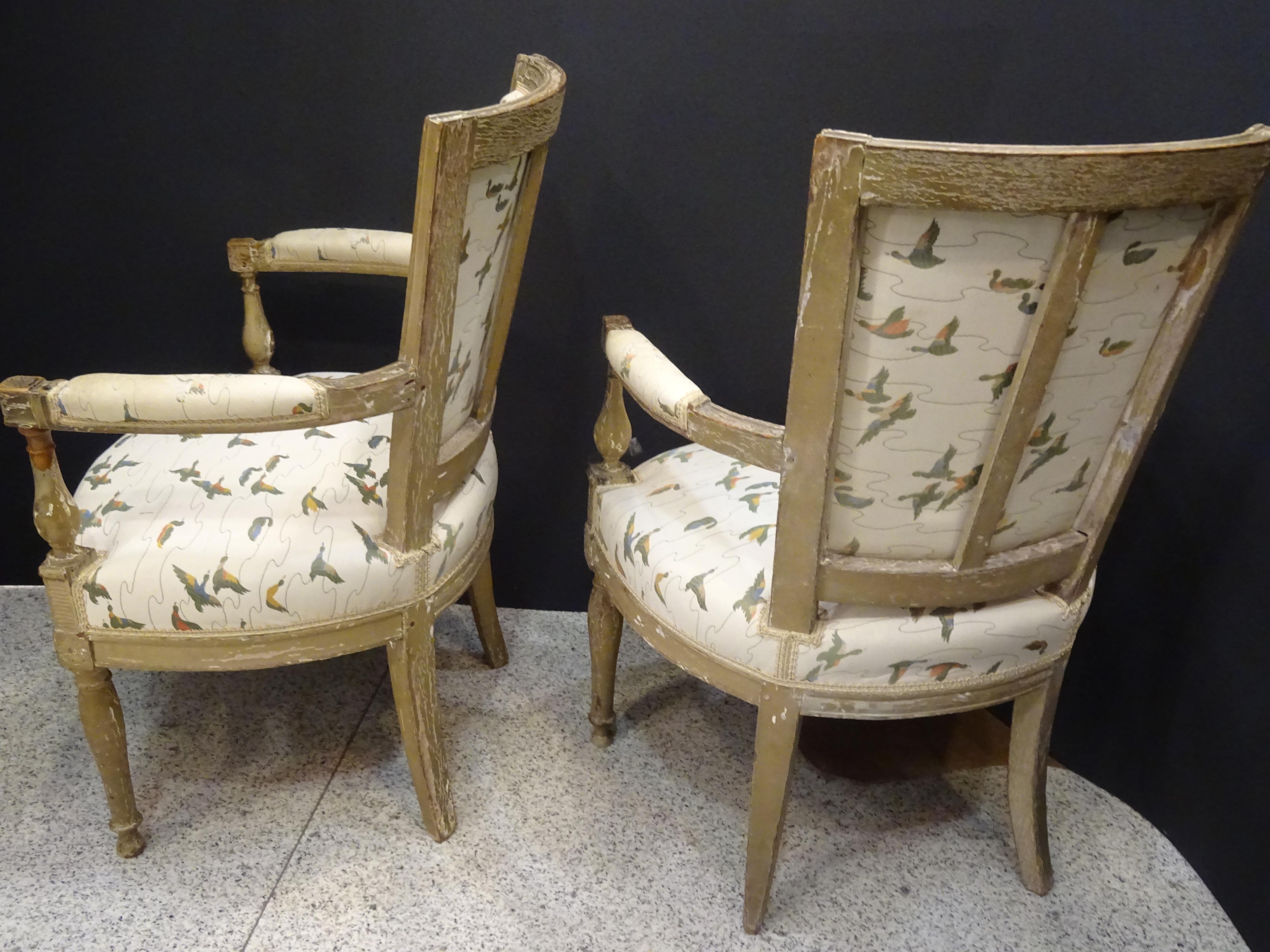 19th Century French off White Luis XVI Couple of Armchairs 3