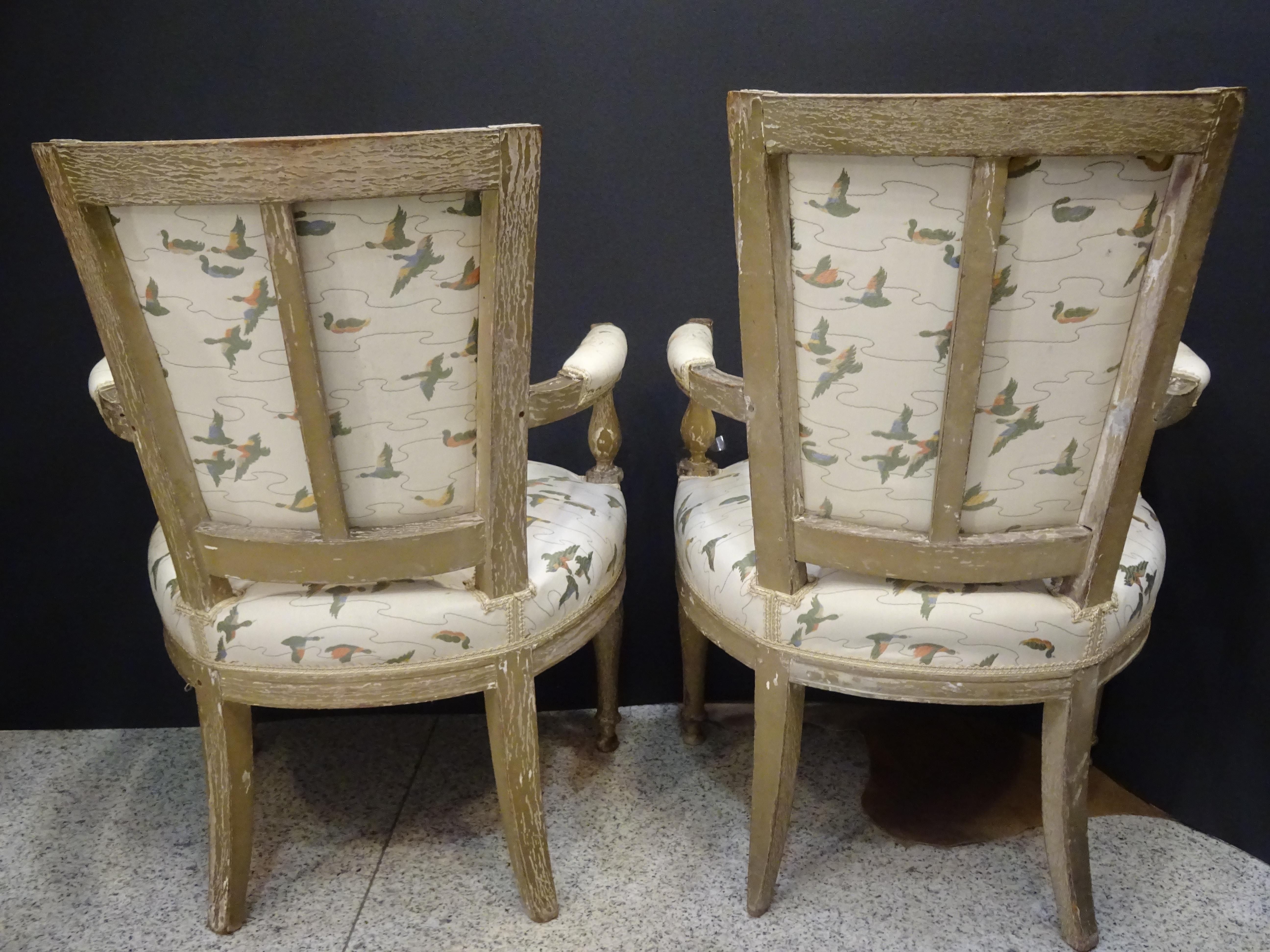 19th Century French off White Luis XVI Couple of Armchairs 4