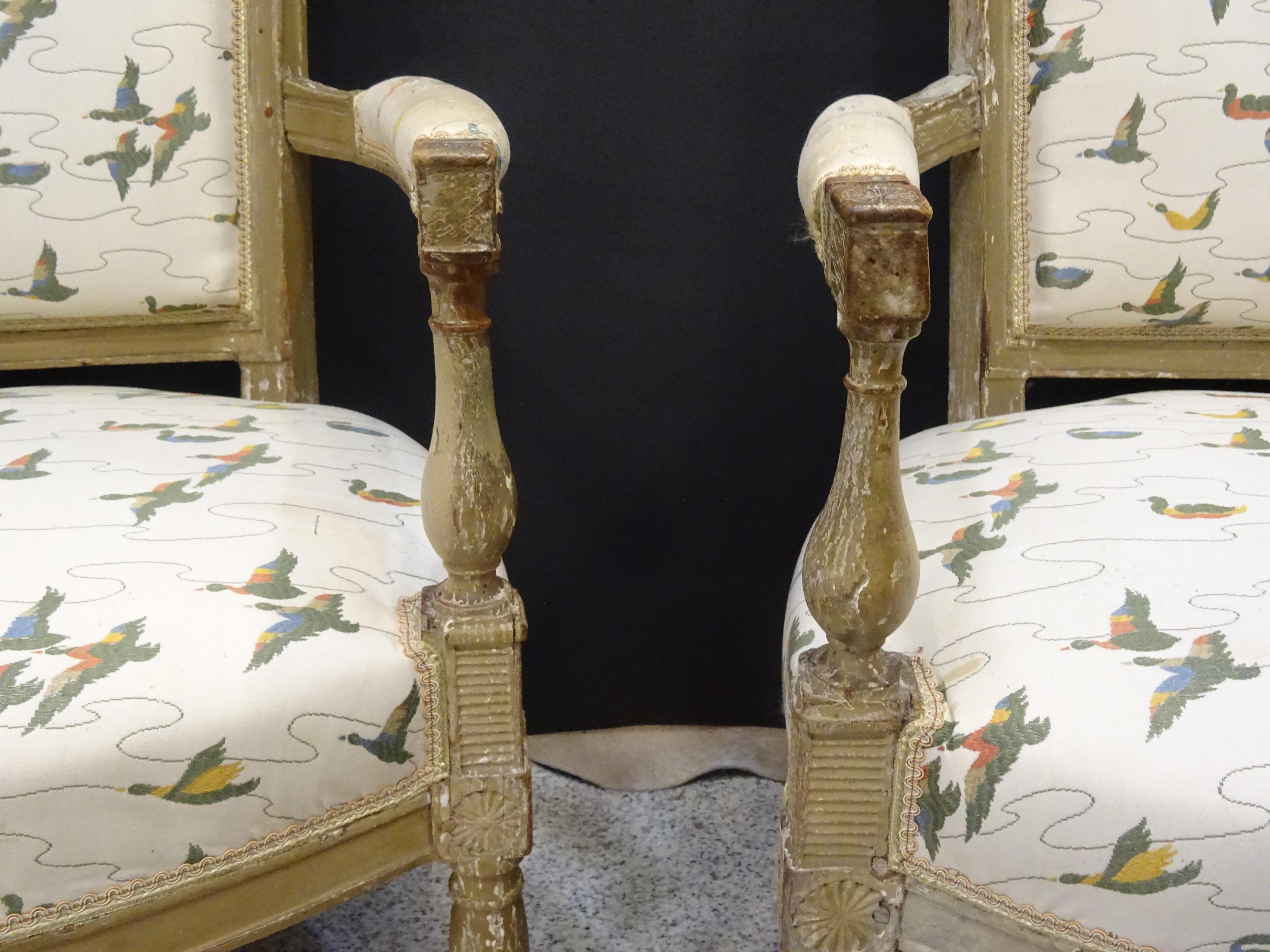19th Century French off White Luis XVI Couple of Armchairs 1