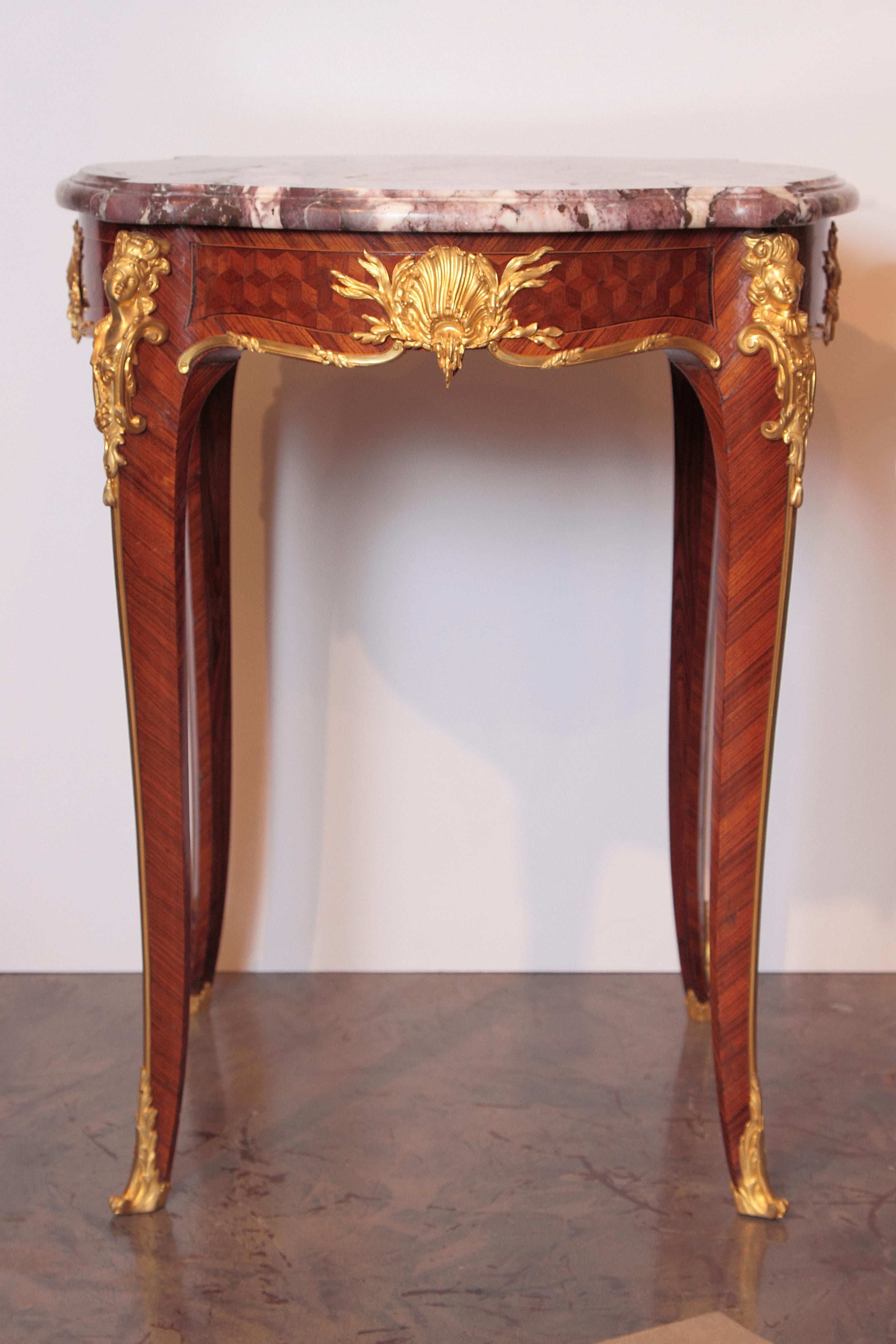 19th century French Louis XV side table signed F. Linke. Marble top and fine gilt bronze.