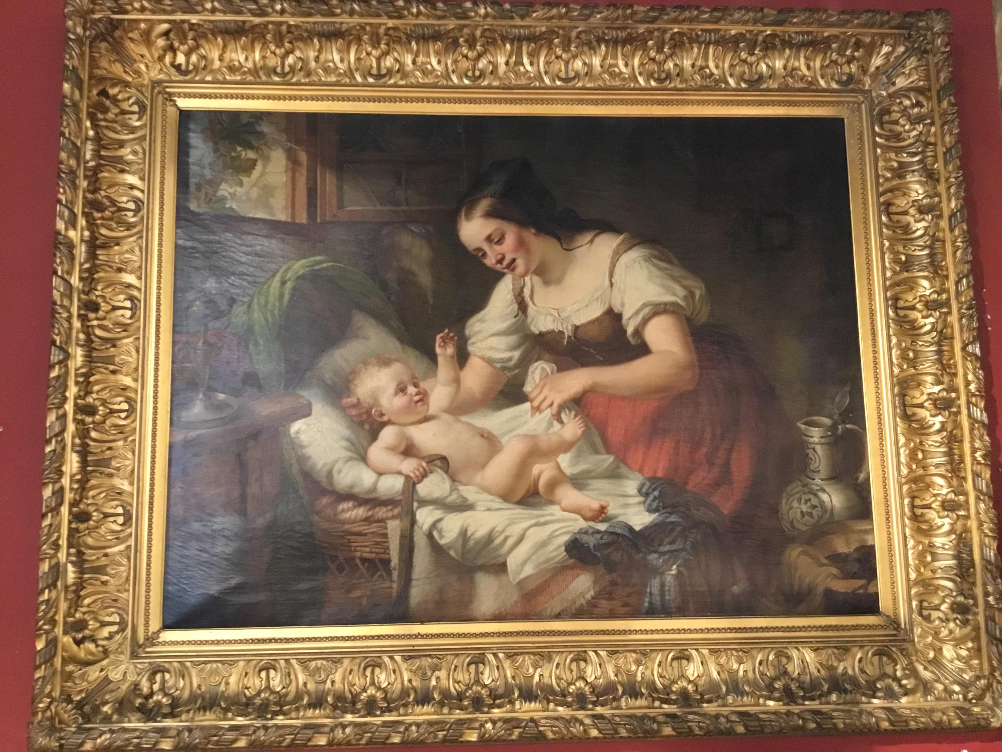 19th Century German Oil Painting Signed H Oehmichen of a Mother and Child For Sale 2