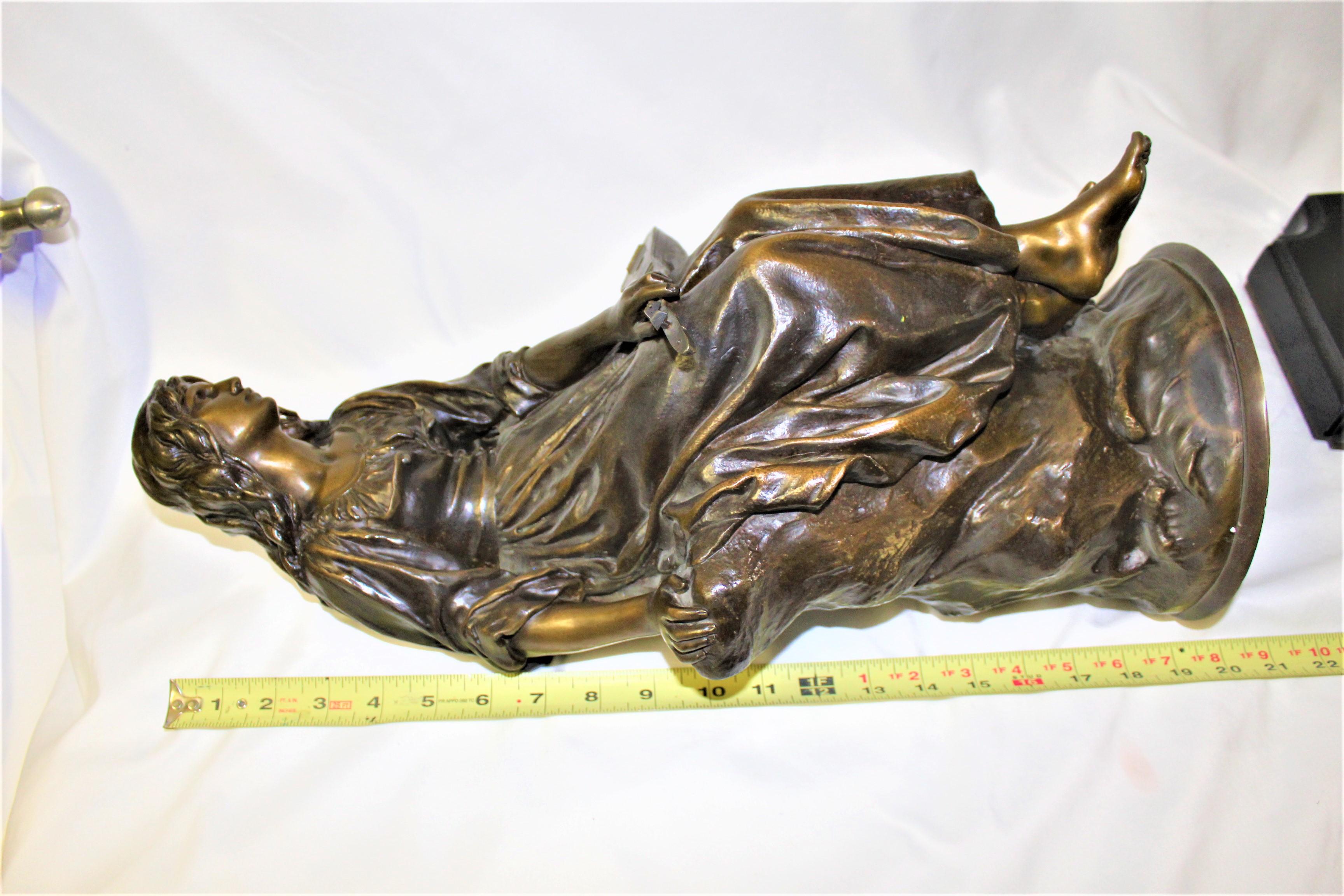 19 Th century  Lady Bronze with mandolin, Signed For Sale 7