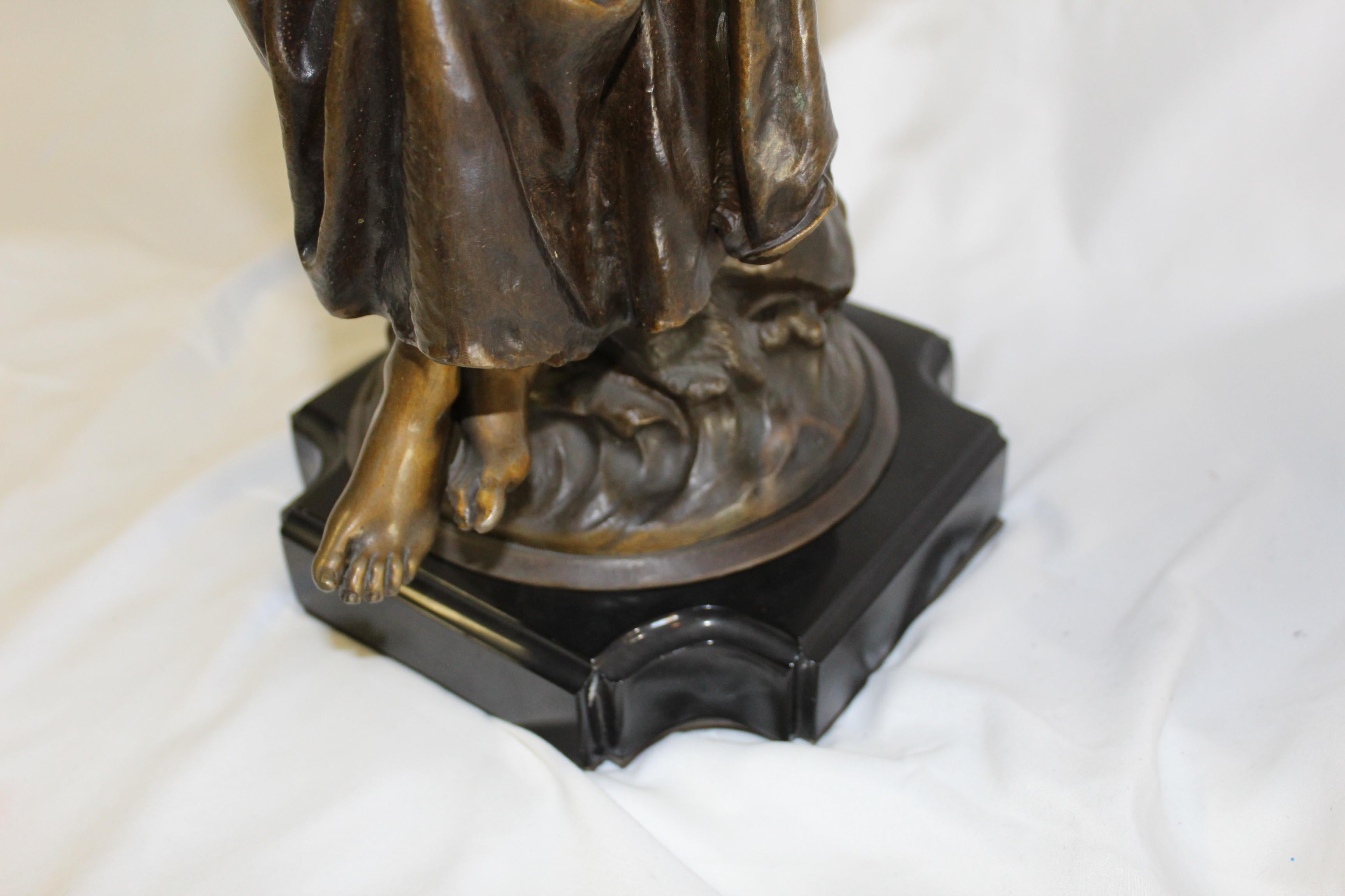 French 19 Th century  Lady Bronze with mandolin, Signed For Sale