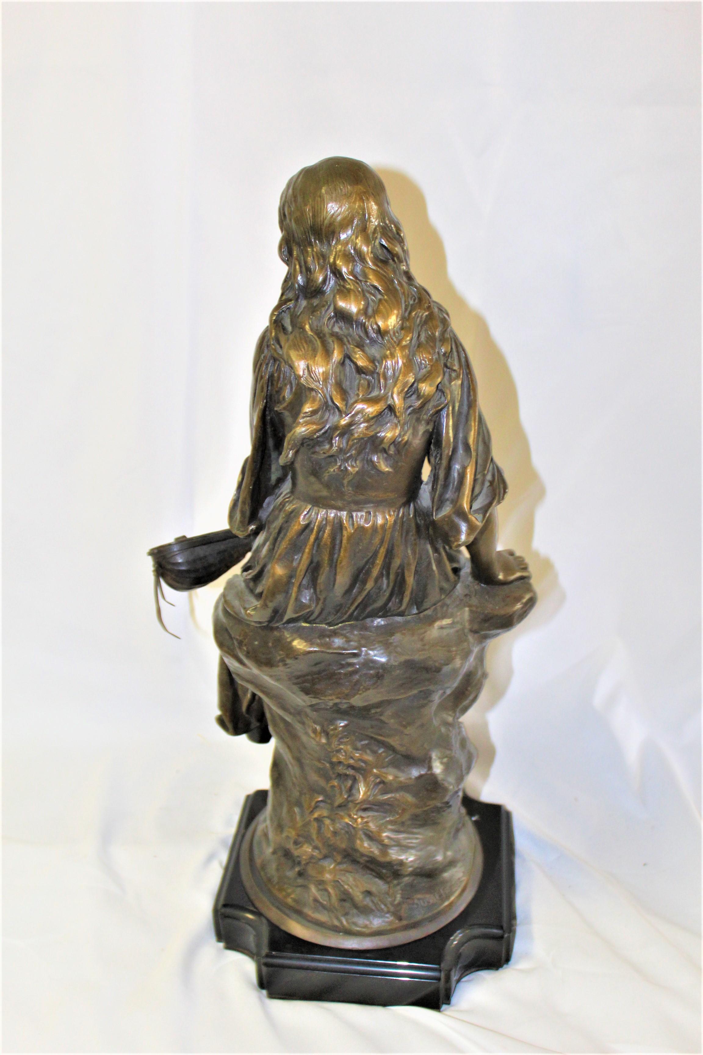 Cast 19 Th century  Lady Bronze with mandolin, Signed For Sale