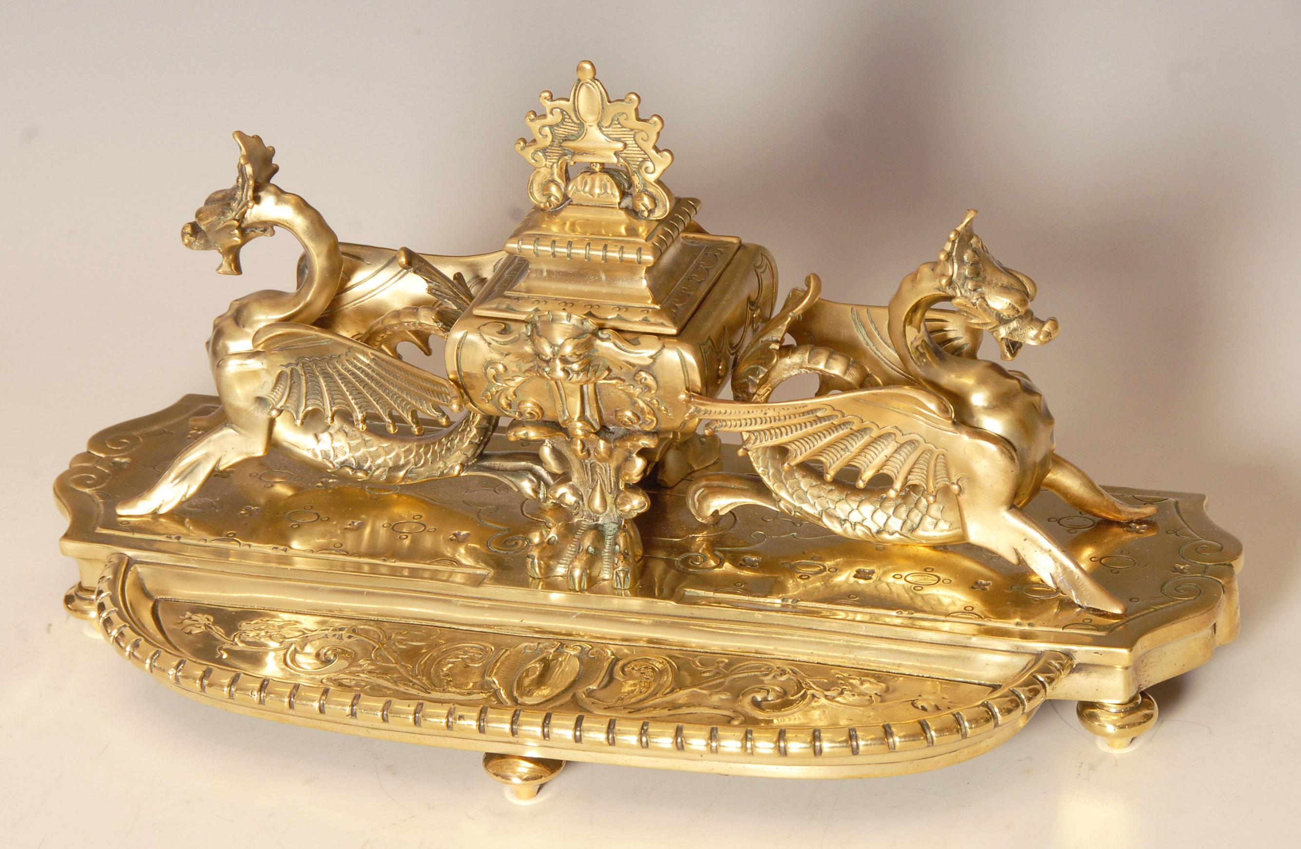 19th Century Large Bronze Inkwell with Dragons For Sale 2