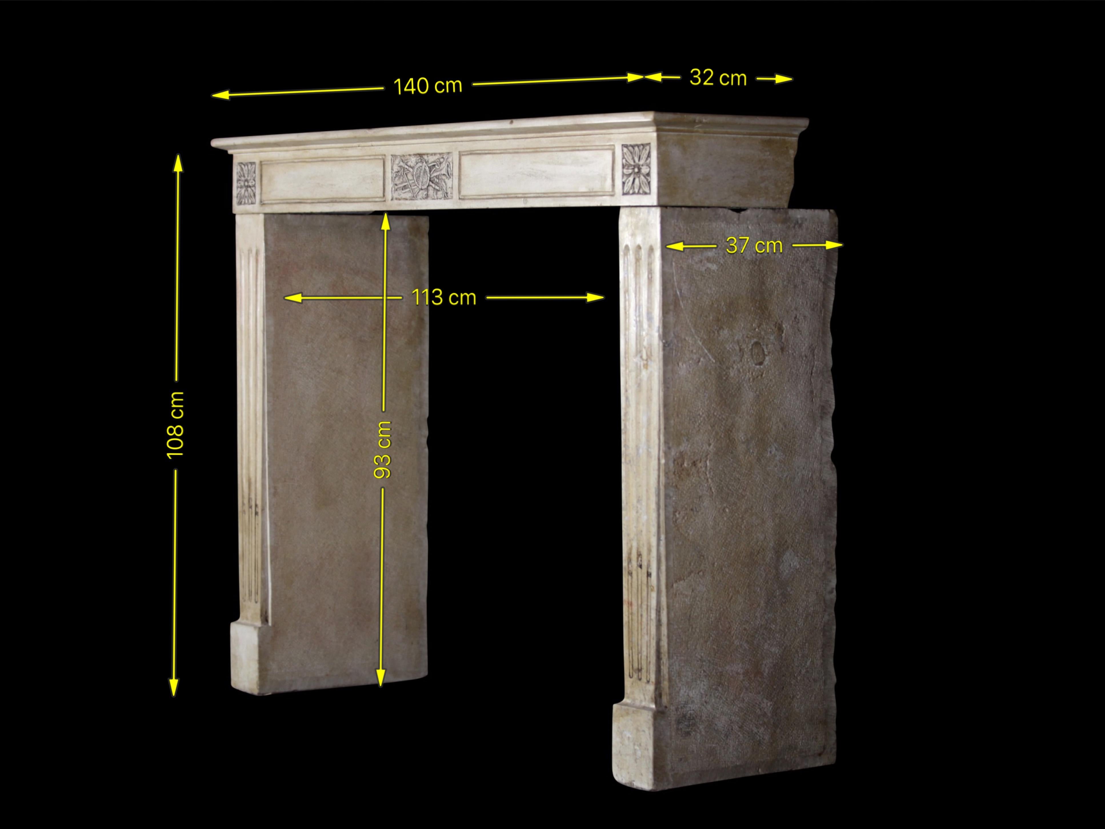 French Directoire Style Period Fireplace Mantel In Stone. For Sale 6