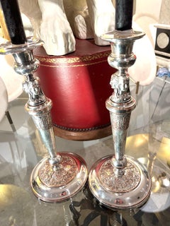 19Th Century Pair of Neoclassical French Silver-Plated Candlesticks