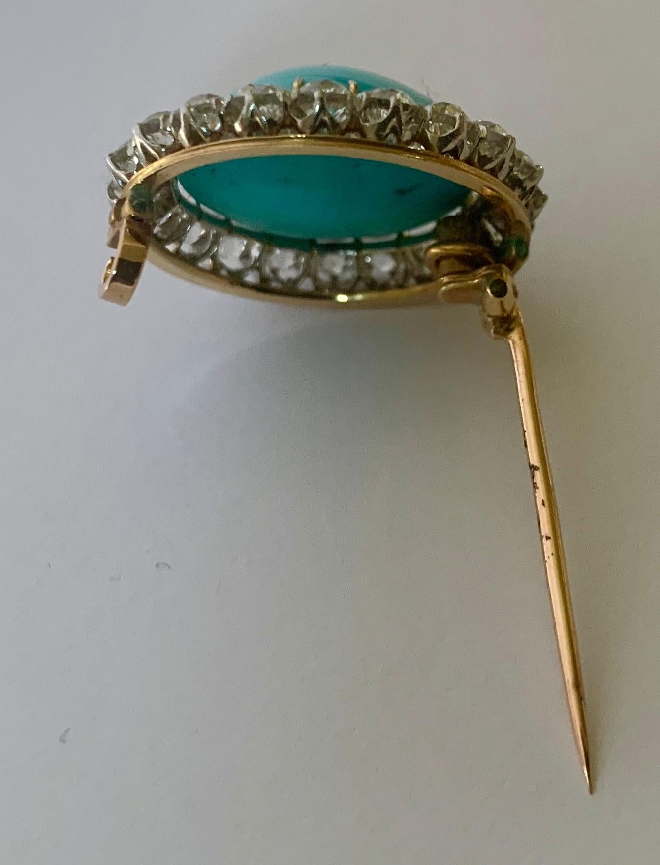 19th Century Persian Turquoise Old Mine Diamond Gold Brooch In Good Condition In Zurich, Zollstrasse