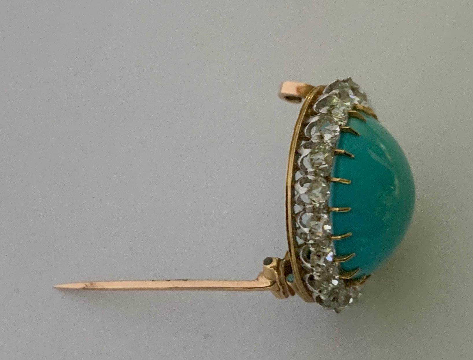 19th Century Persian Turquoise Old Mine Diamond Gold Brooch 1