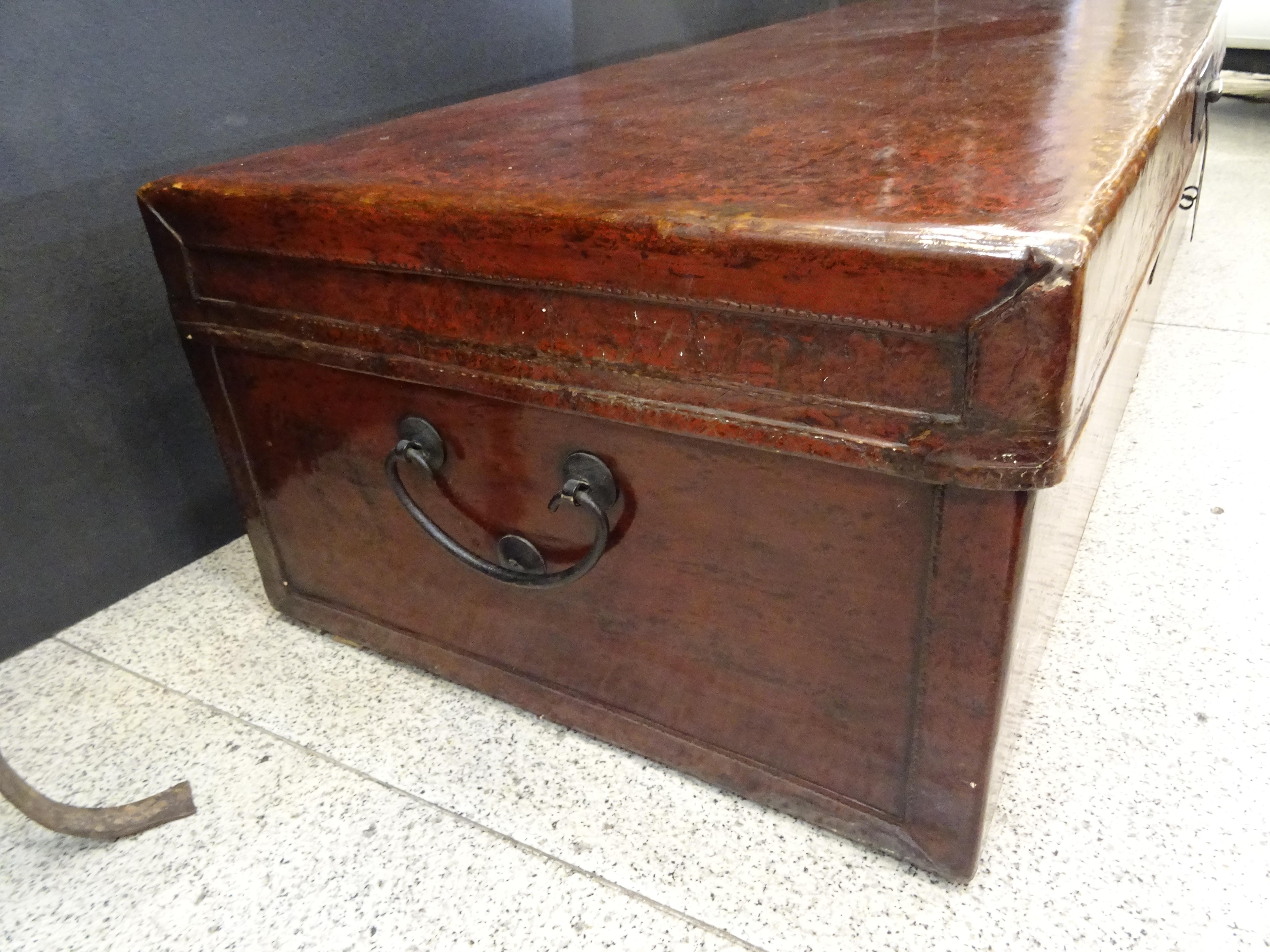 Bronze 19th Century Chest Red Lacquer Chinese Storage Chest