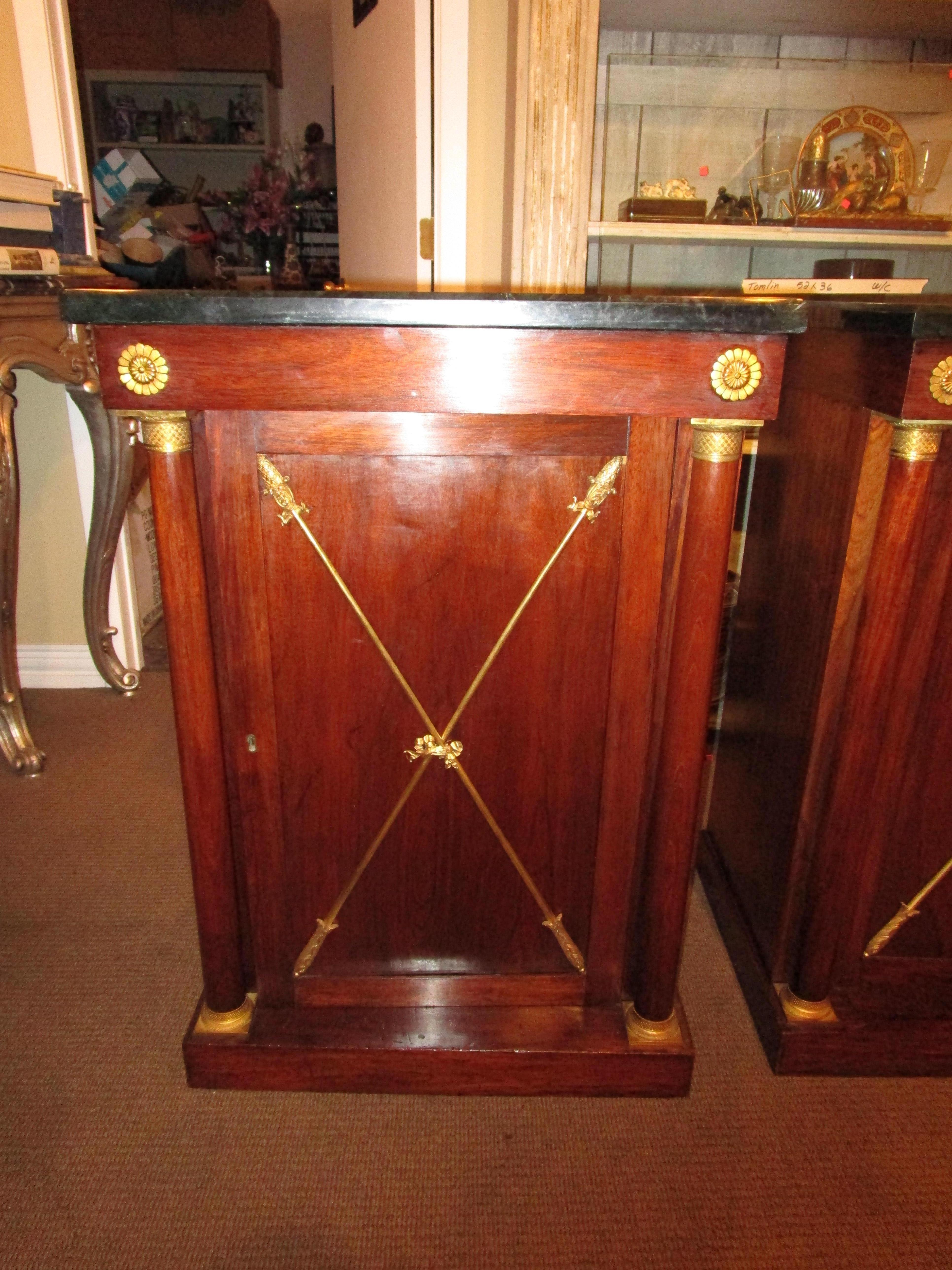 19th Century Regency Rosewood and Gilt Bronze Mounted Fine Marble Top Cabinets For Sale 1