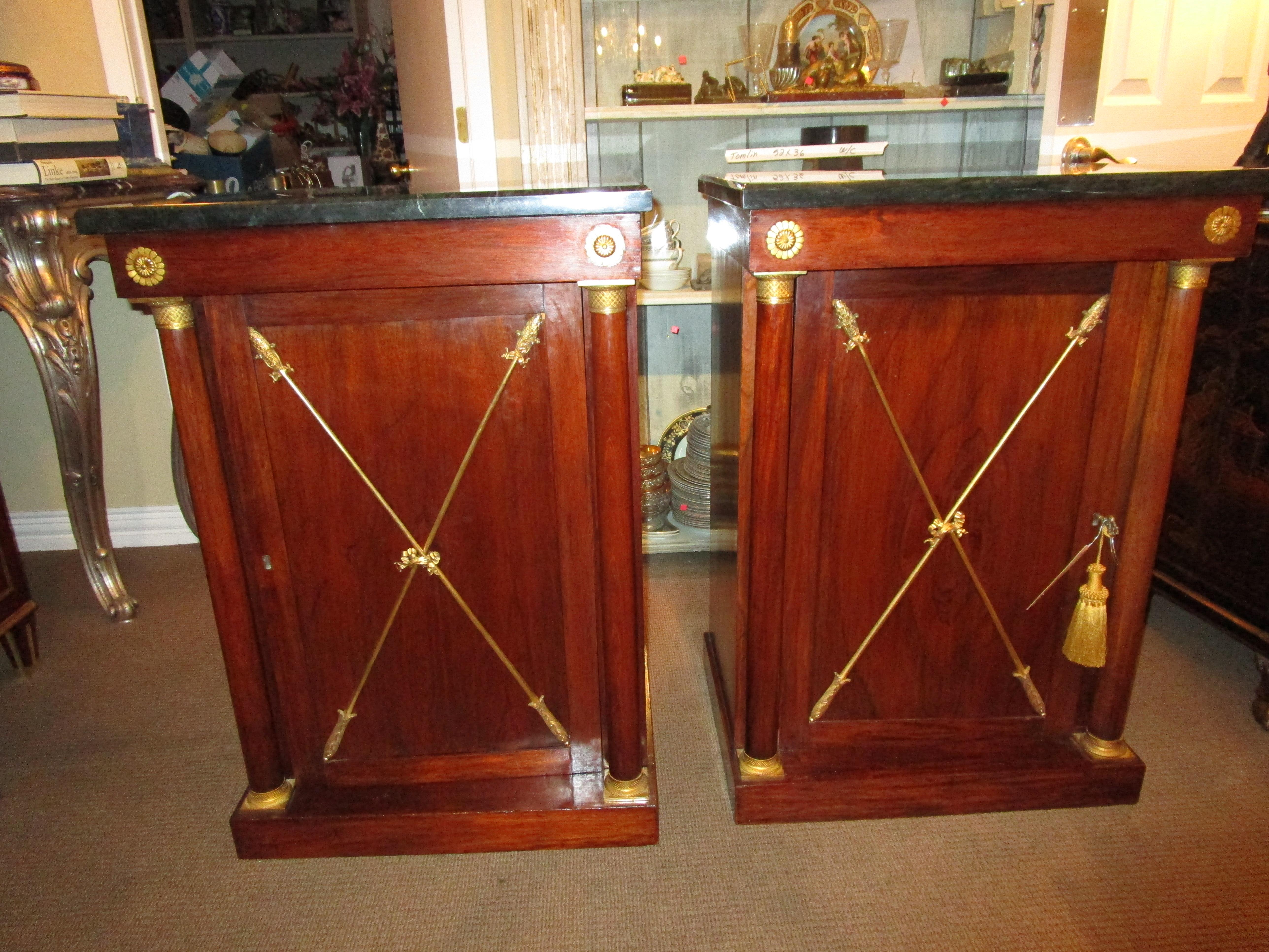 19th Century Regency Rosewood and Gilt Bronze Mounted Fine Marble Top Cabinets For Sale 2