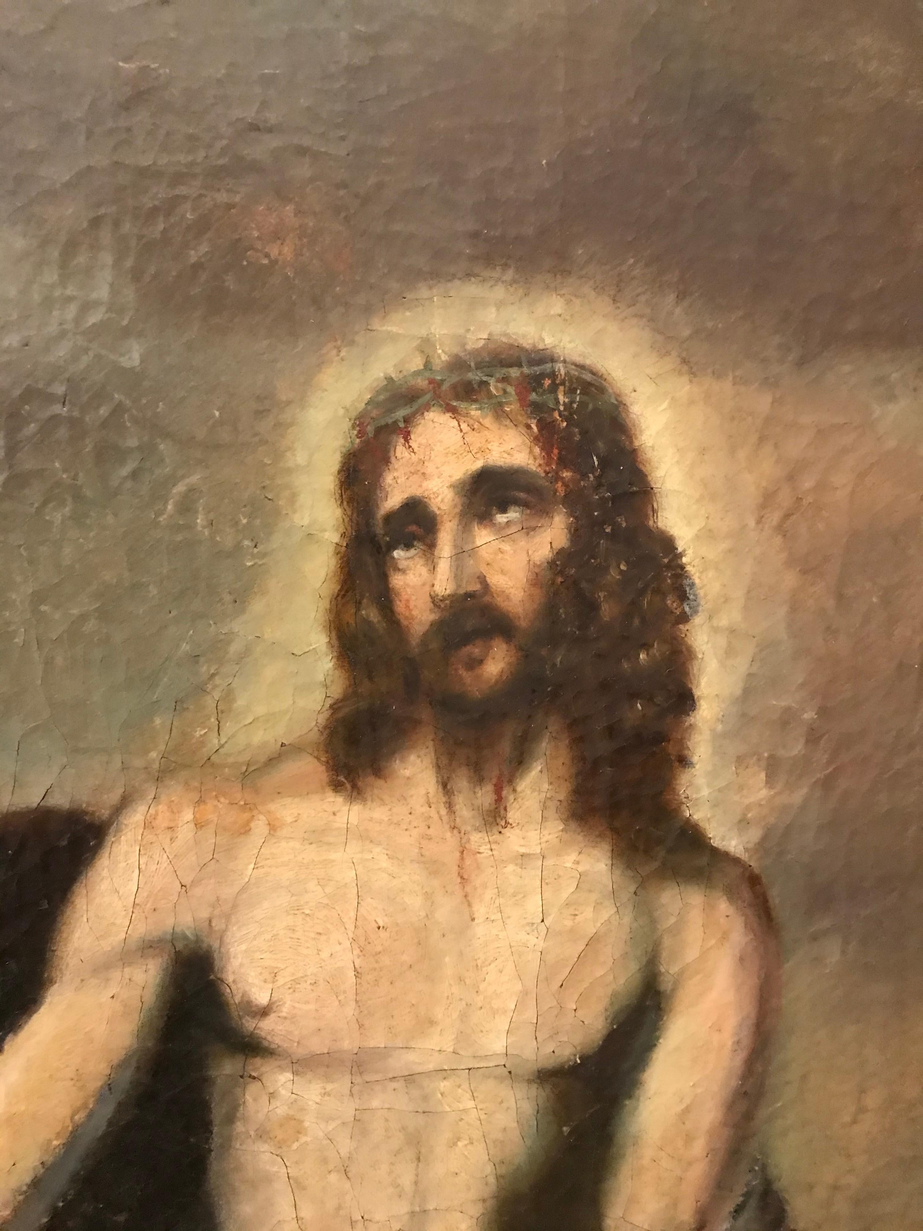 Canvas 19th Century Religious Painting O/C Jesus Christ For Sale