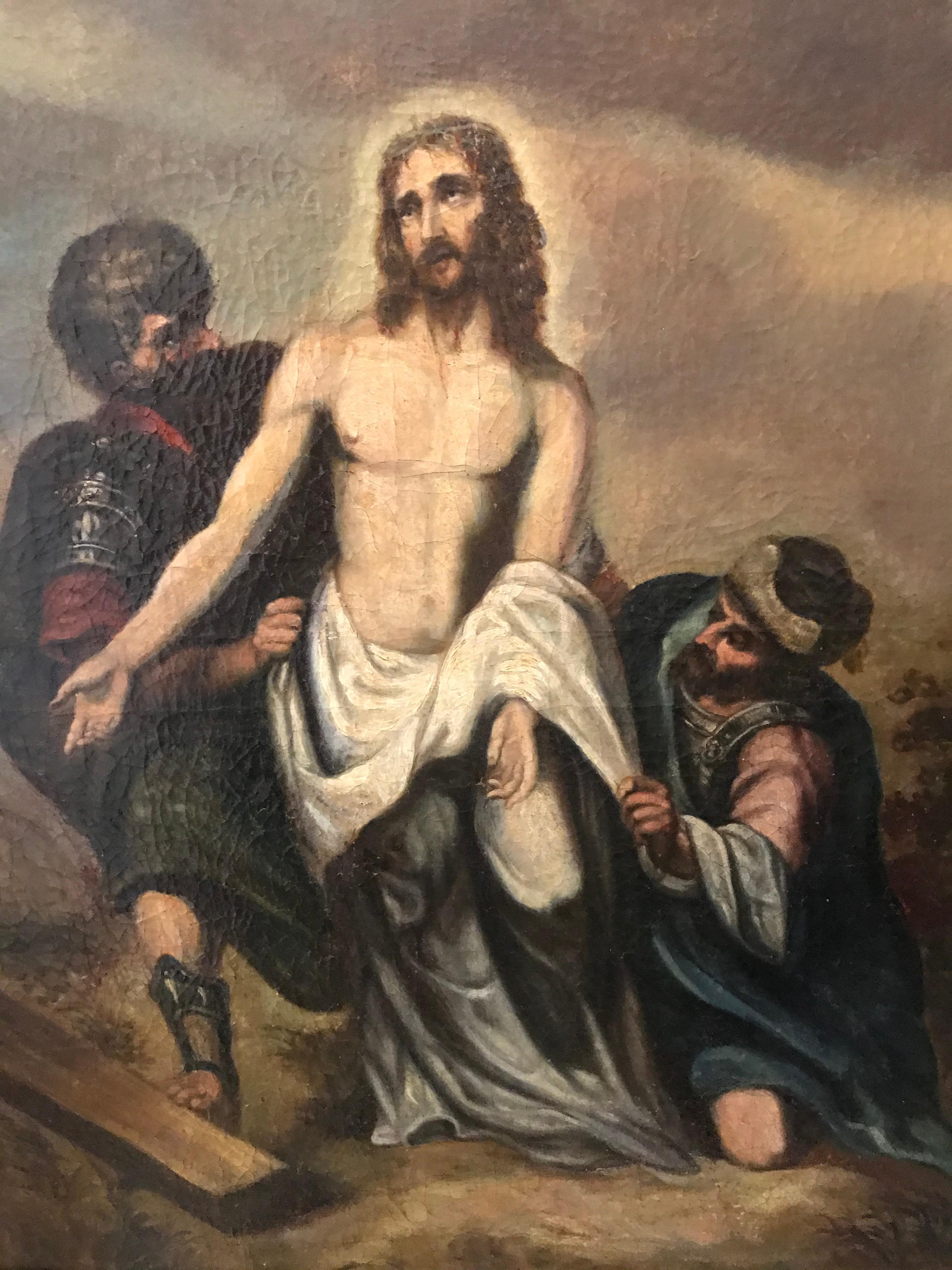 19th Century Religious Painting O/C Jesus Christ For Sale 1