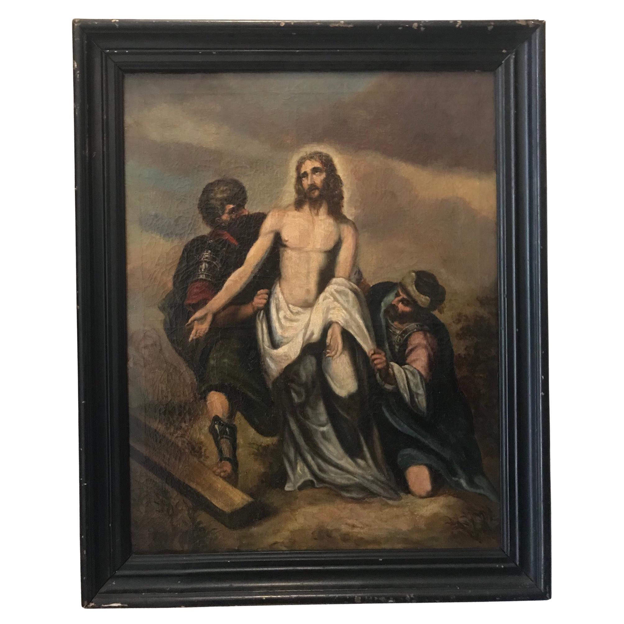 19th Century Religious Painting O/C Jesus Christ For Sale