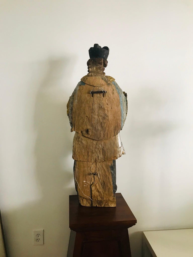 19th Century Religious Polychrome Wood Sculpture of a Saint at 1stDibs