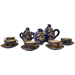 19 Th Century Satsuma Set of Blue Tea Service, Japan, Meiji Period