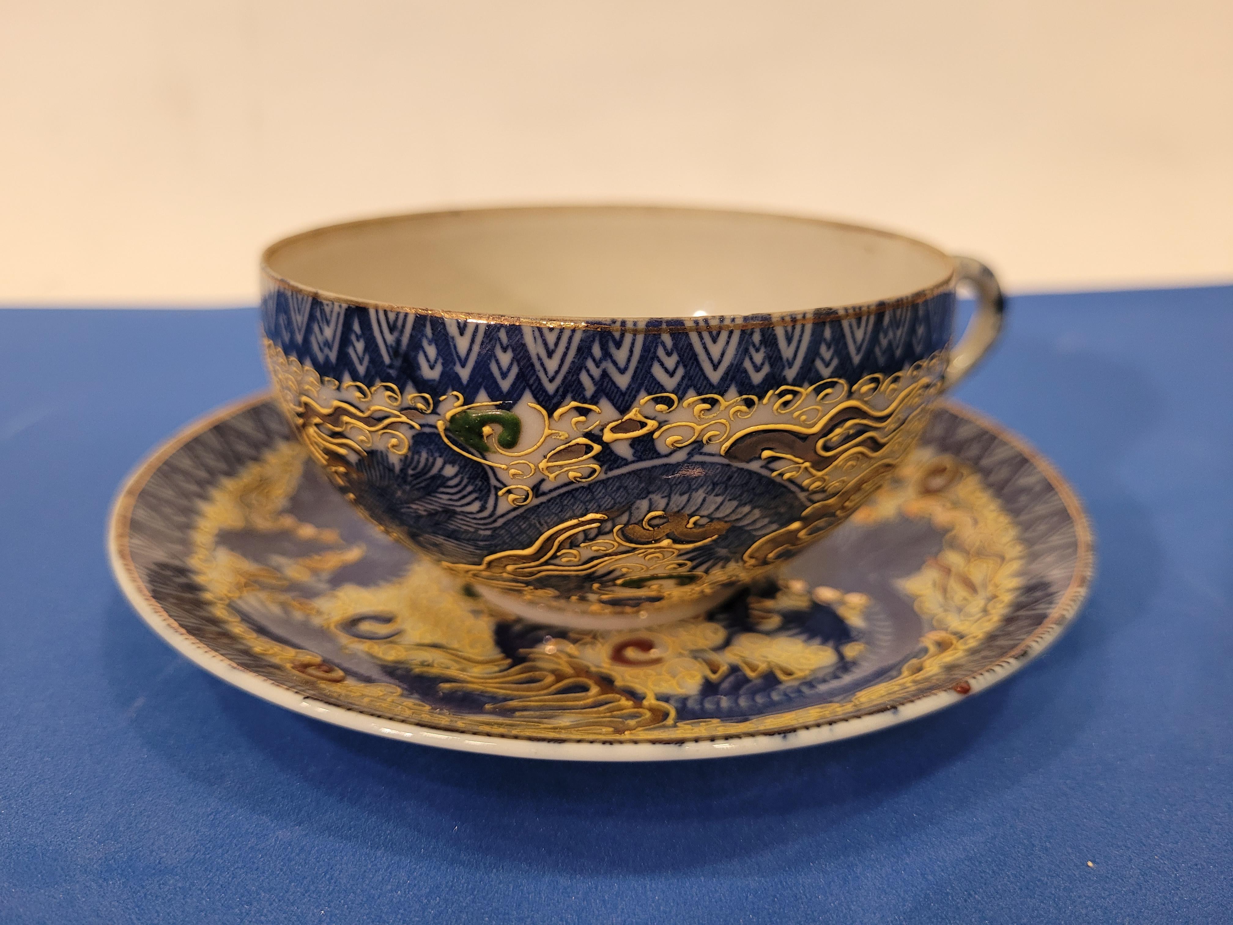 Hand-Crafted 19 Th Century Satsuma Set of Blue Tea Service, Japan, Meiji Period