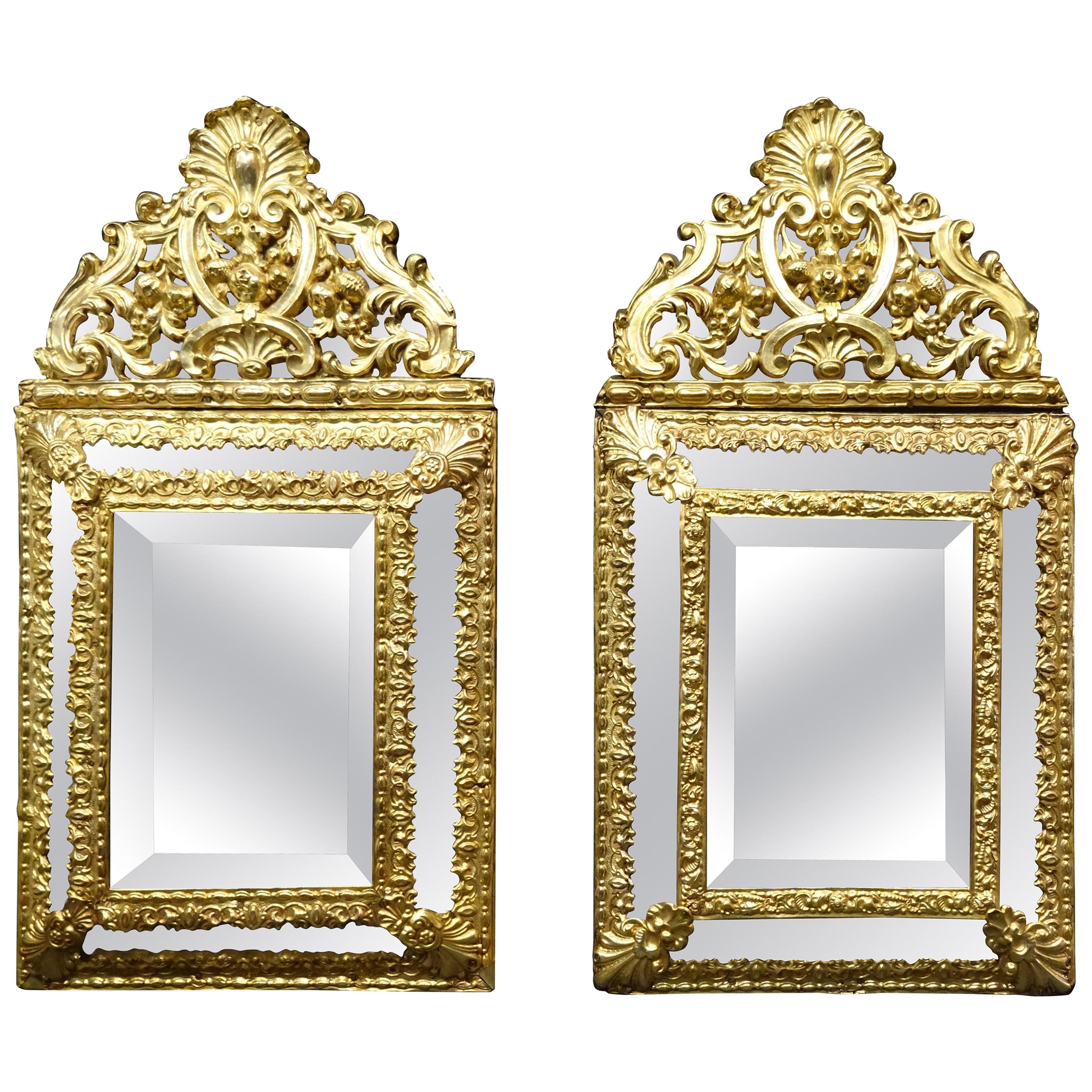 19th Dutch Pair of Mirrors in Gilt Metal with Fine Gold on Wood