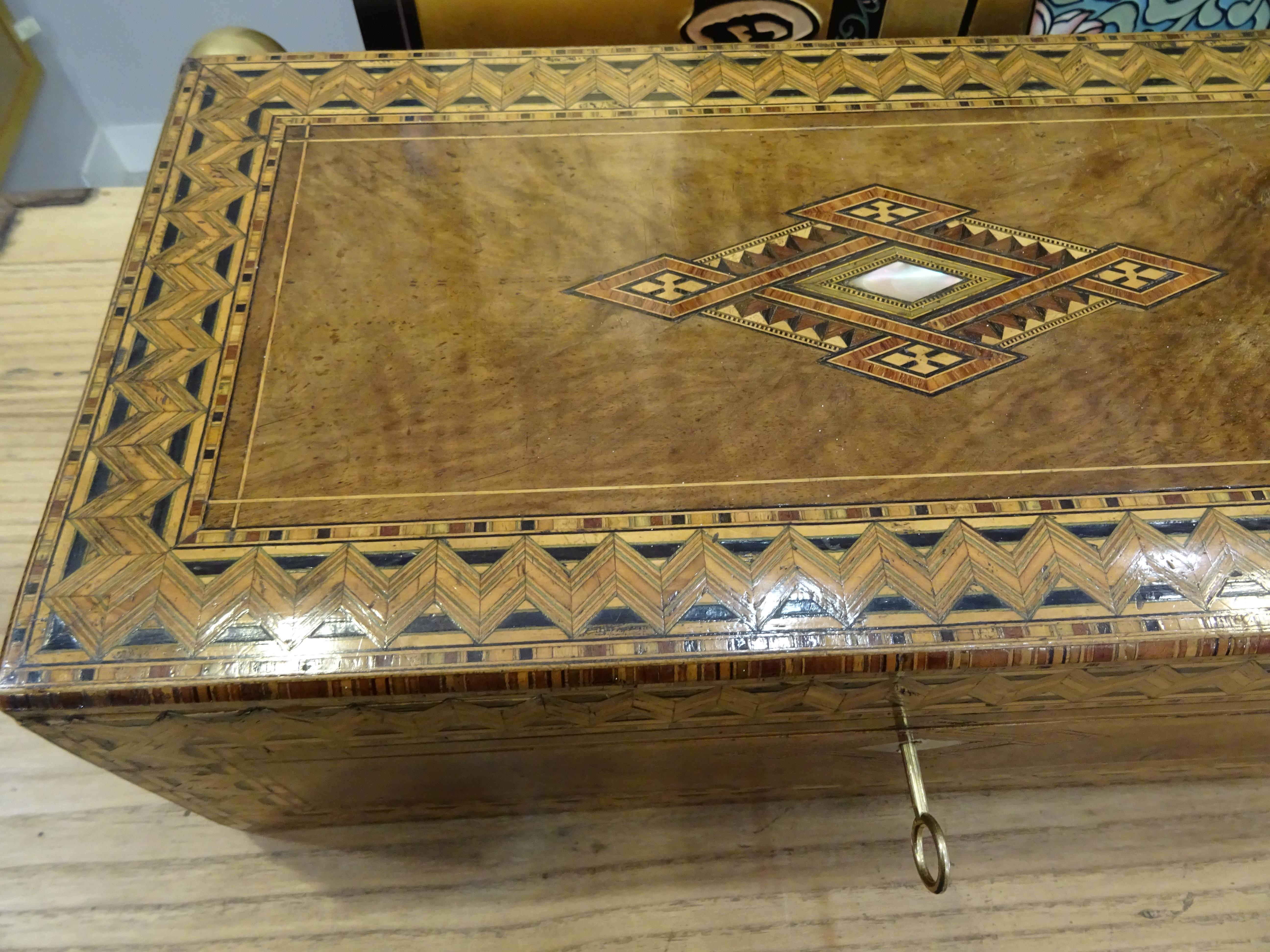 Hand-Crafted 19th Century English Boat Desk-Box, Inlaid Wood and Mother of Pearl