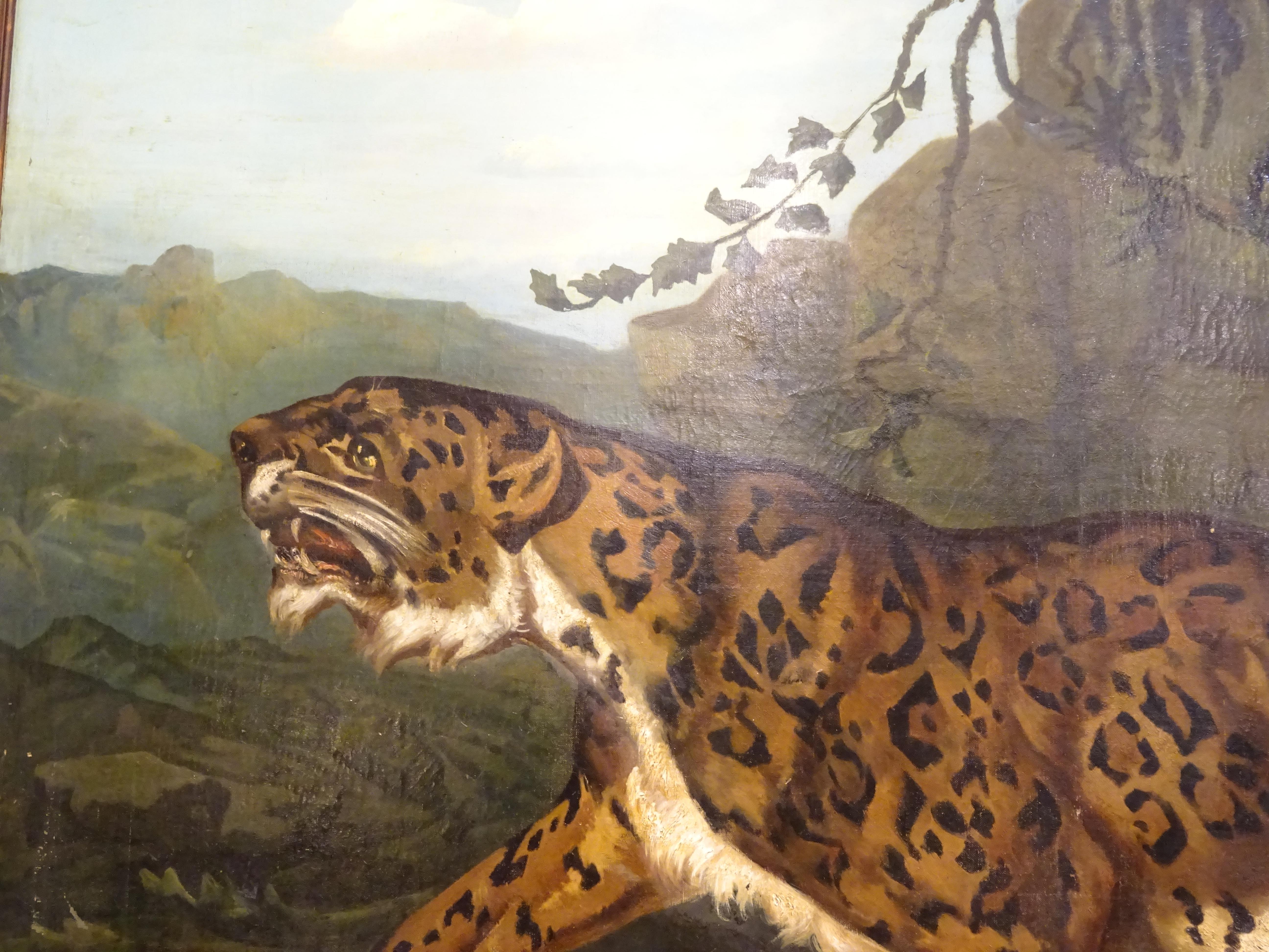 19th Century French Large Painting, Leopard, Oil on Canvas, Signed 3