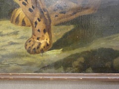 19th Century French Large Painting, Leopard, Oil on Canvas, Signed