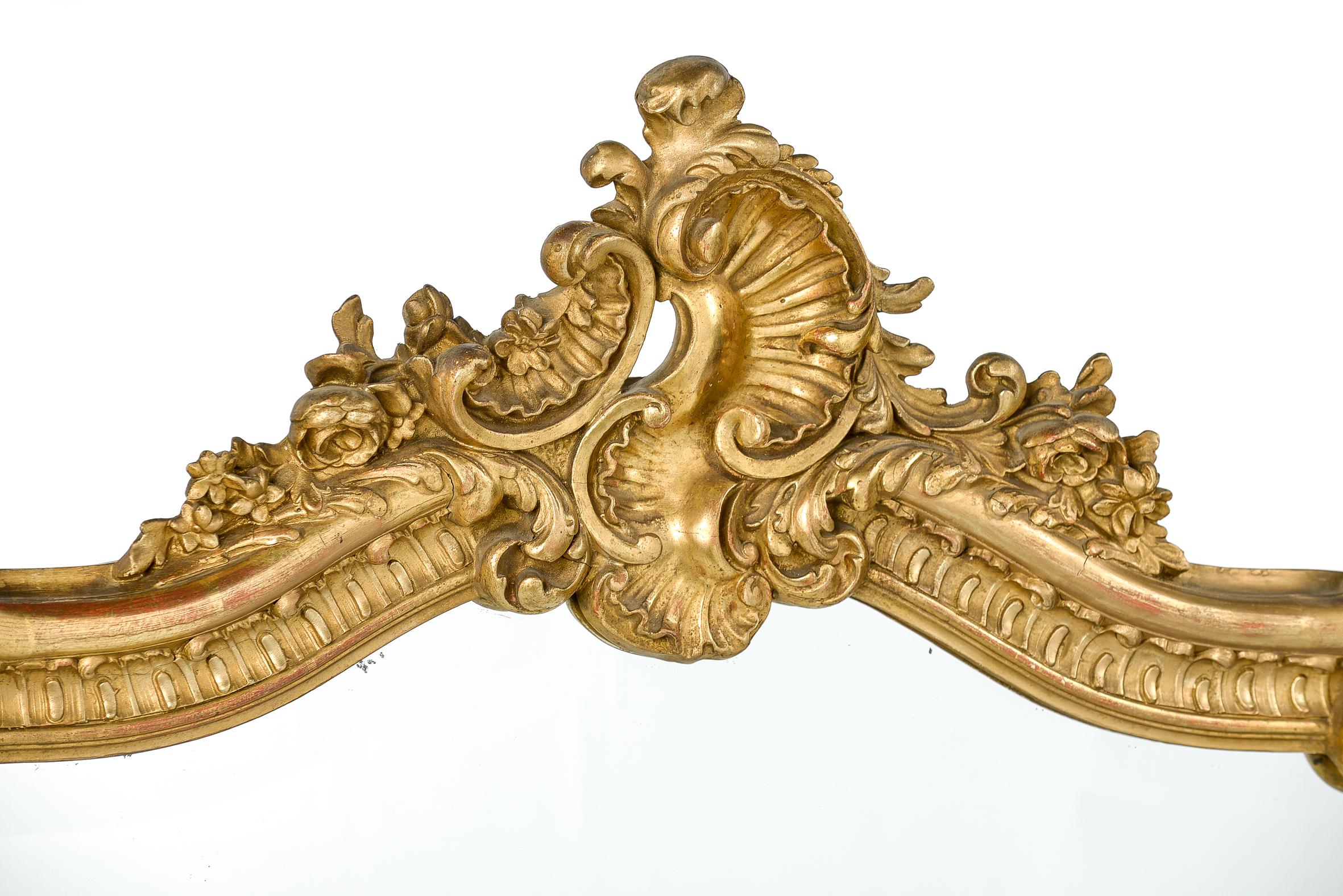 Louis XV 19 the Century French Louis Quinze Gold Gilt Mirror with Faceted Glass For Sale