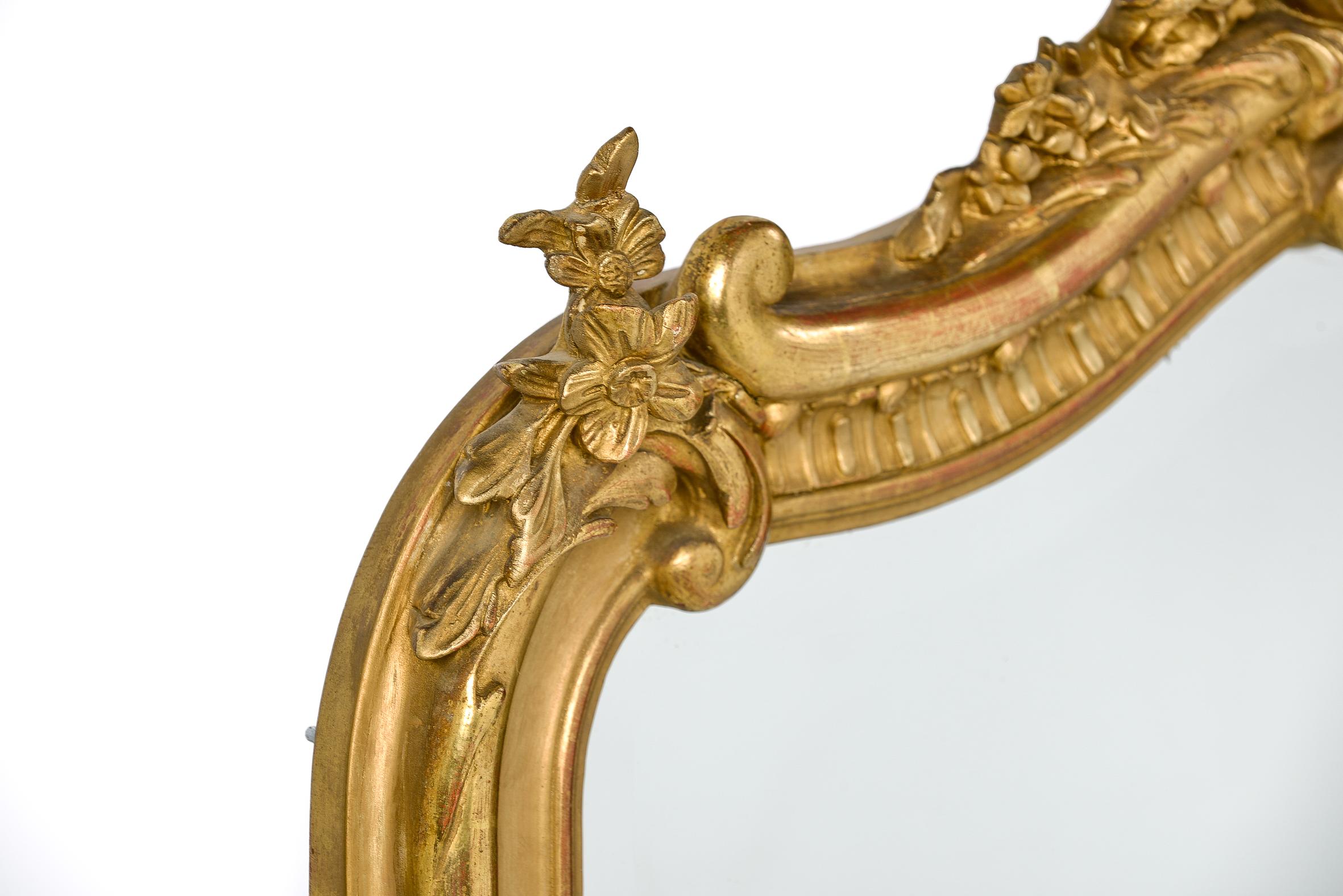 19th Century 19 the Century French Louis Quinze Gold Gilt Mirror with Faceted Glass For Sale
