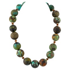 19 to 22mm Round Turquoise Bead Necklace with Yellow Gold Rondels, 18.5 Inches