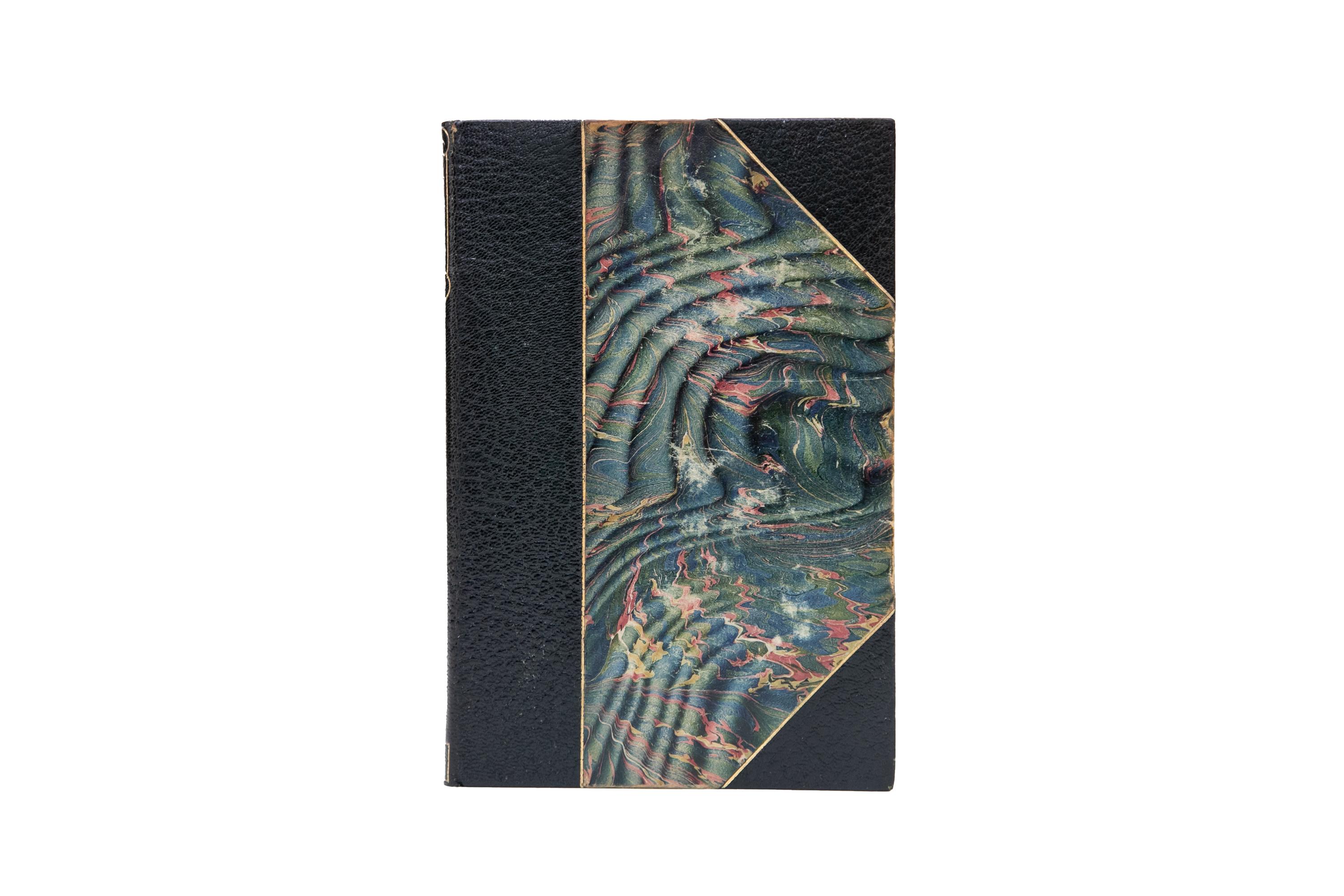 19 Volumes. Bret Harte, The Writings. Riverside Edition. Bound in 3/4 green Morocco and marbled boards bordered in gilt-tooling. Spines display gilt-tooled detailing. Top edges marbled with marbled endpapers. Portrait frontispiece. Published by