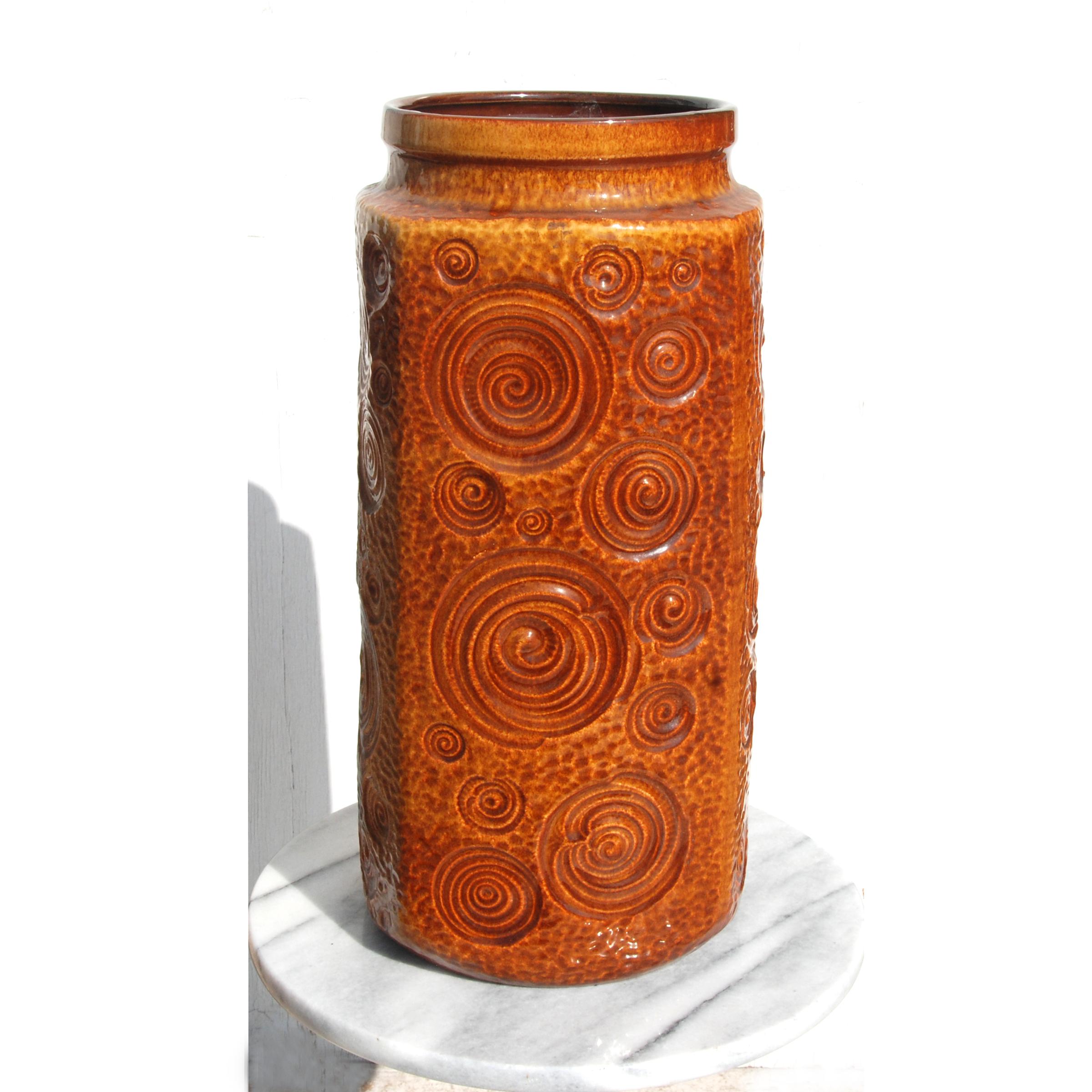 Hand-Crafted West German Amber Floor Vase by Scheurich Pottery, 1960s