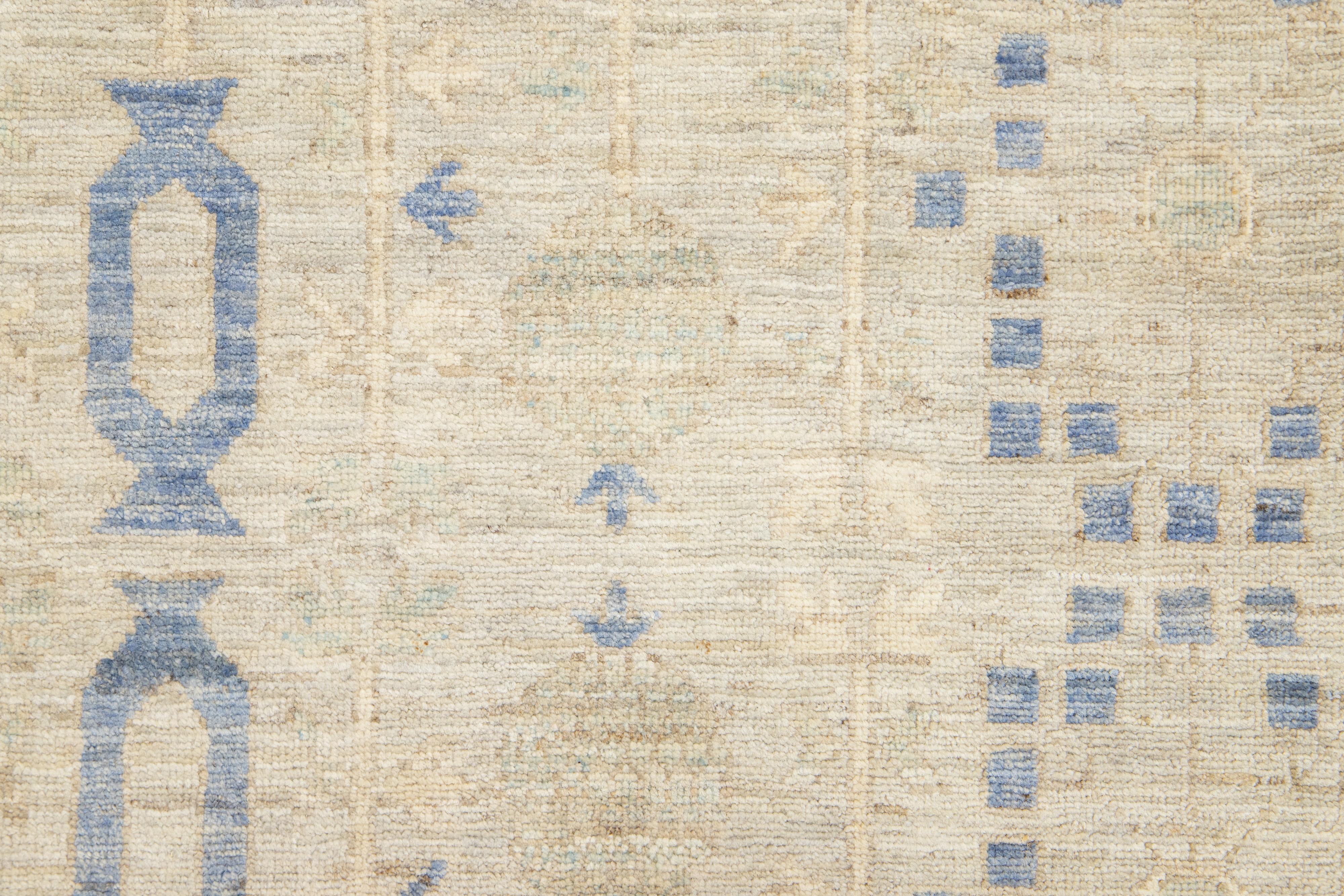 19 X 24 Oversized Modern Khotan Floral Handmade Wool Rug In Beige For Sale 2