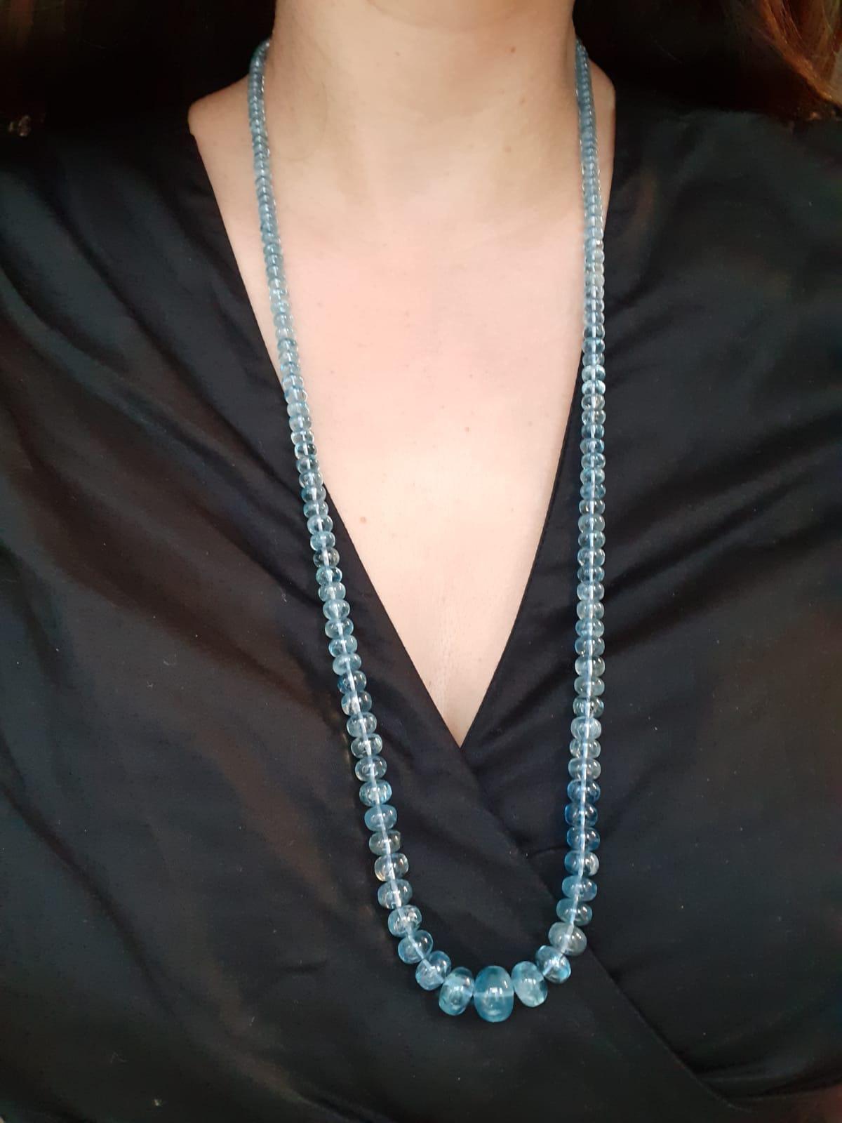 Modern 190 Carat Aquamarine Bead Necklace