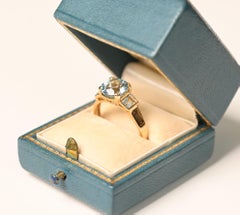 1.90 Carat Aquamarine Engagement Ring. Round Cut Aquamarine Ring 18K Yellow Gold