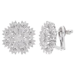 1.90 Carat Baguette Round Diamond Flower Earrings 18 Karat White Gold Jewerly