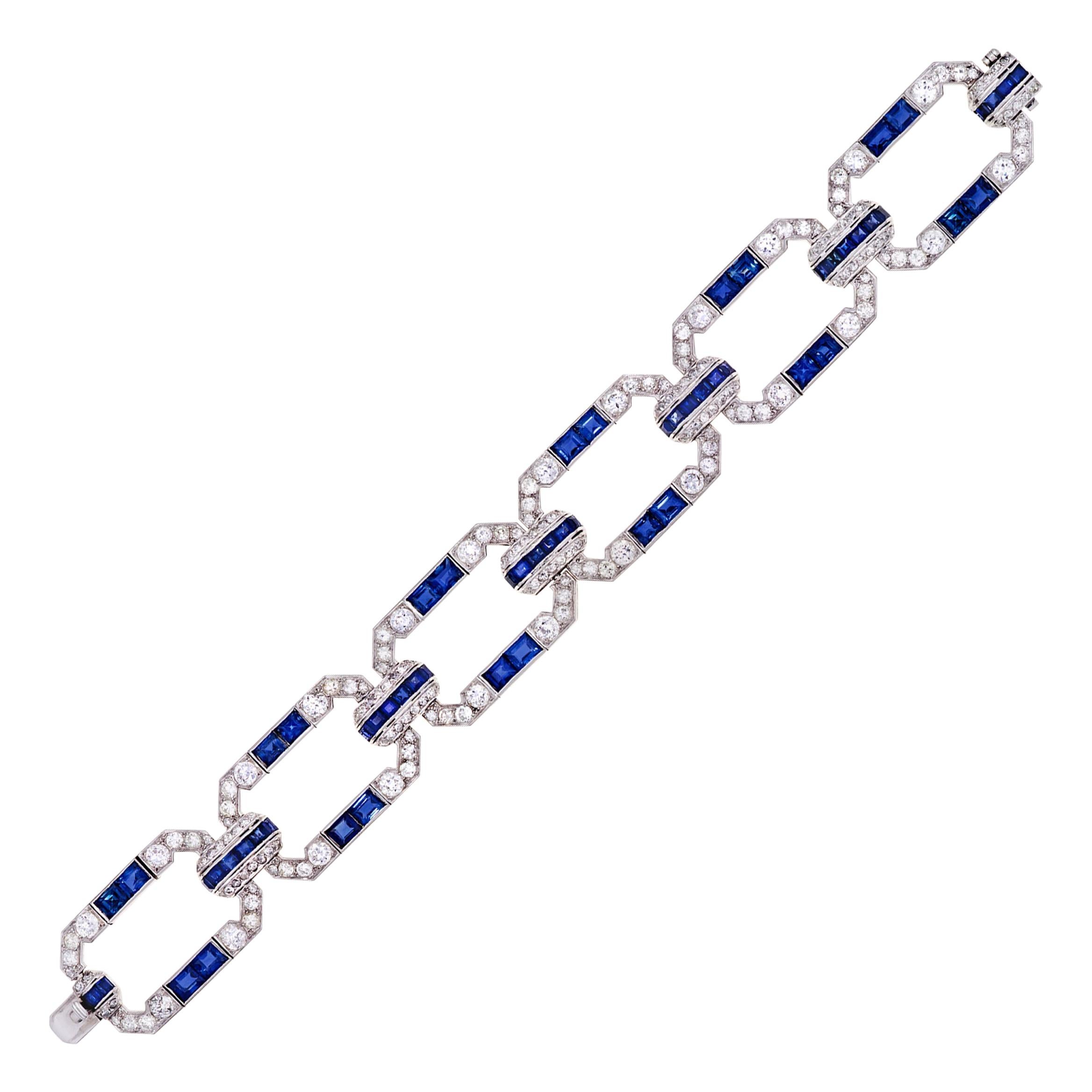 GIA Certified 19.0 Carat NO HEAT Blue Sapphire and Diamond Bracelet in Platinum