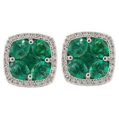 1.90 Carat Cluster Emerald Stud Earring in 0.20 Diamond Halo ref405