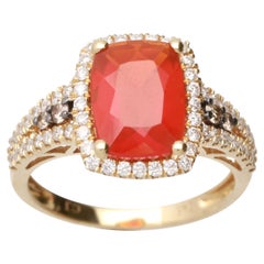 Used 1.90 Carat Cushion Cut Fire Opal Diamond Accents 14K Yellow Gold Ring