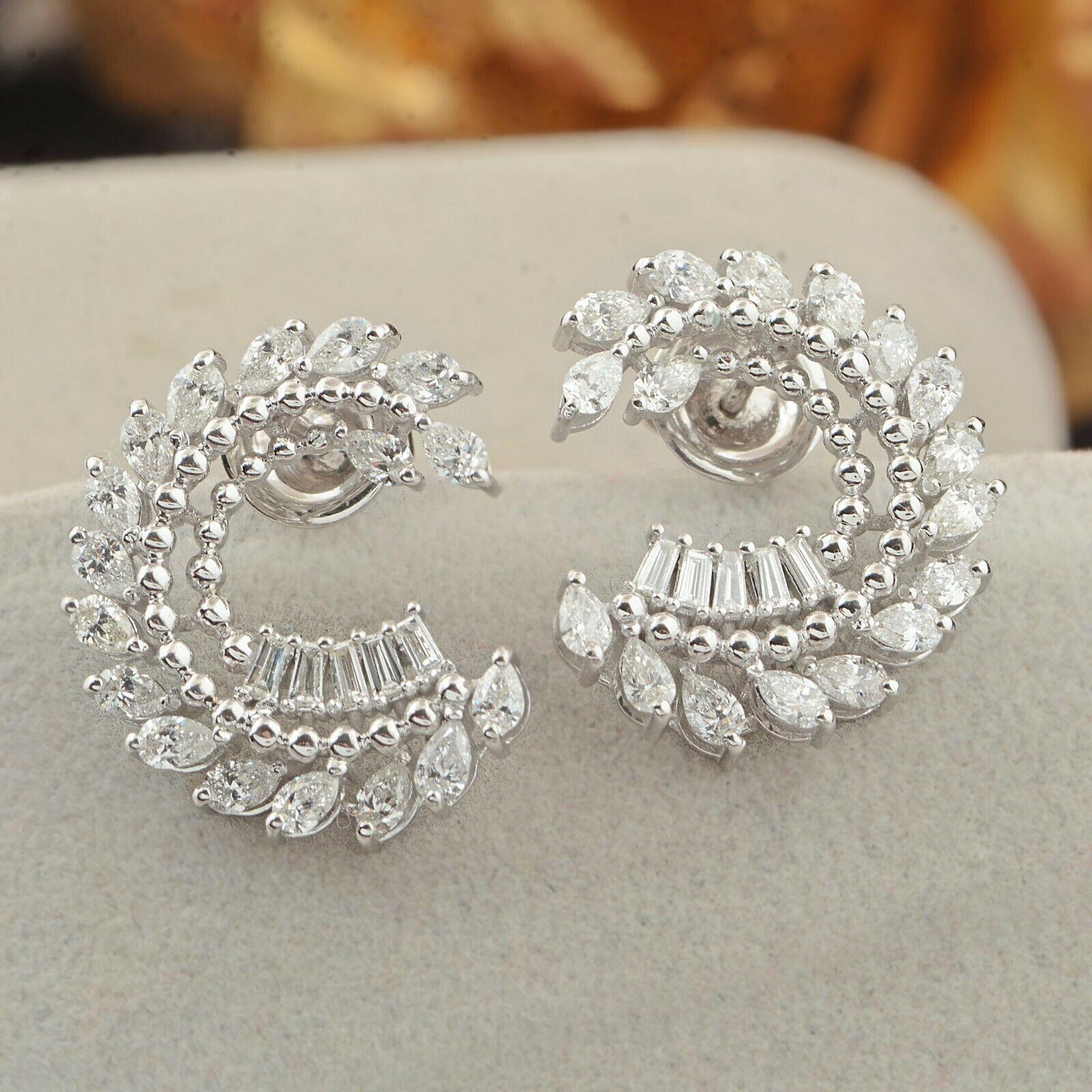 Modern 1.90 Carat Diamond 14 Karat White Gold Crescent Earrings For Sale