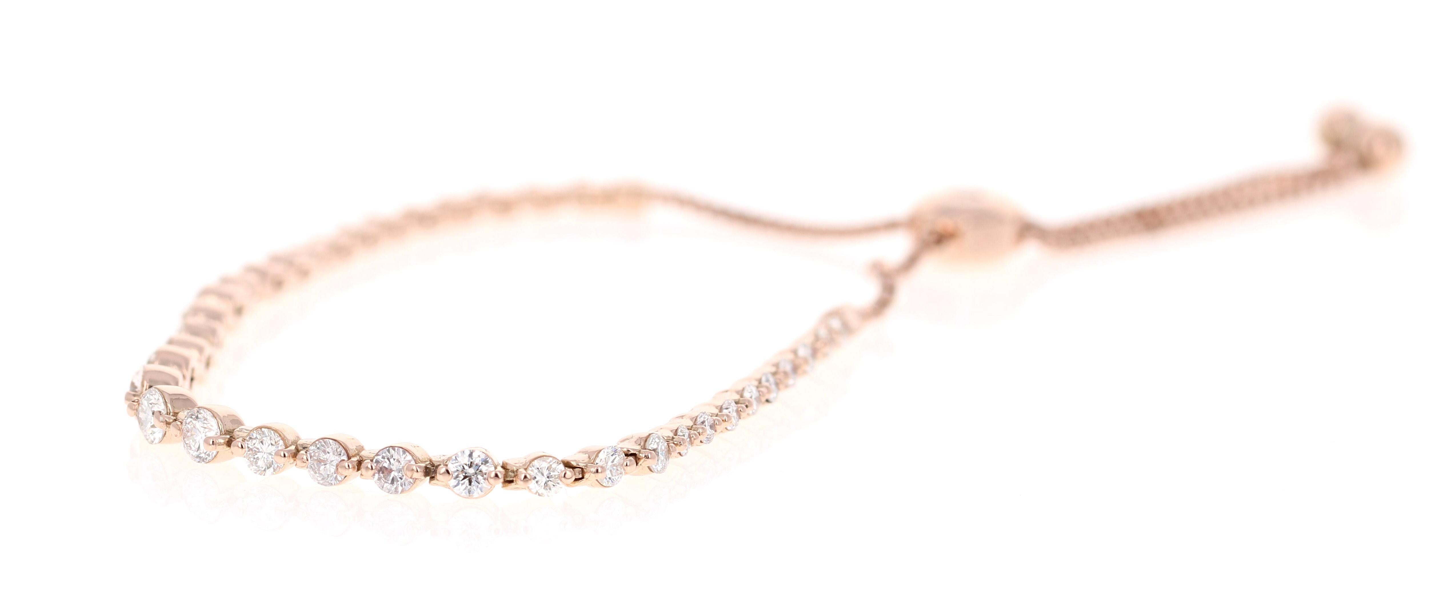 Contemporary 1.90 Carat Diamond Flexible Rose Gold Chain Bracelet For Sale
