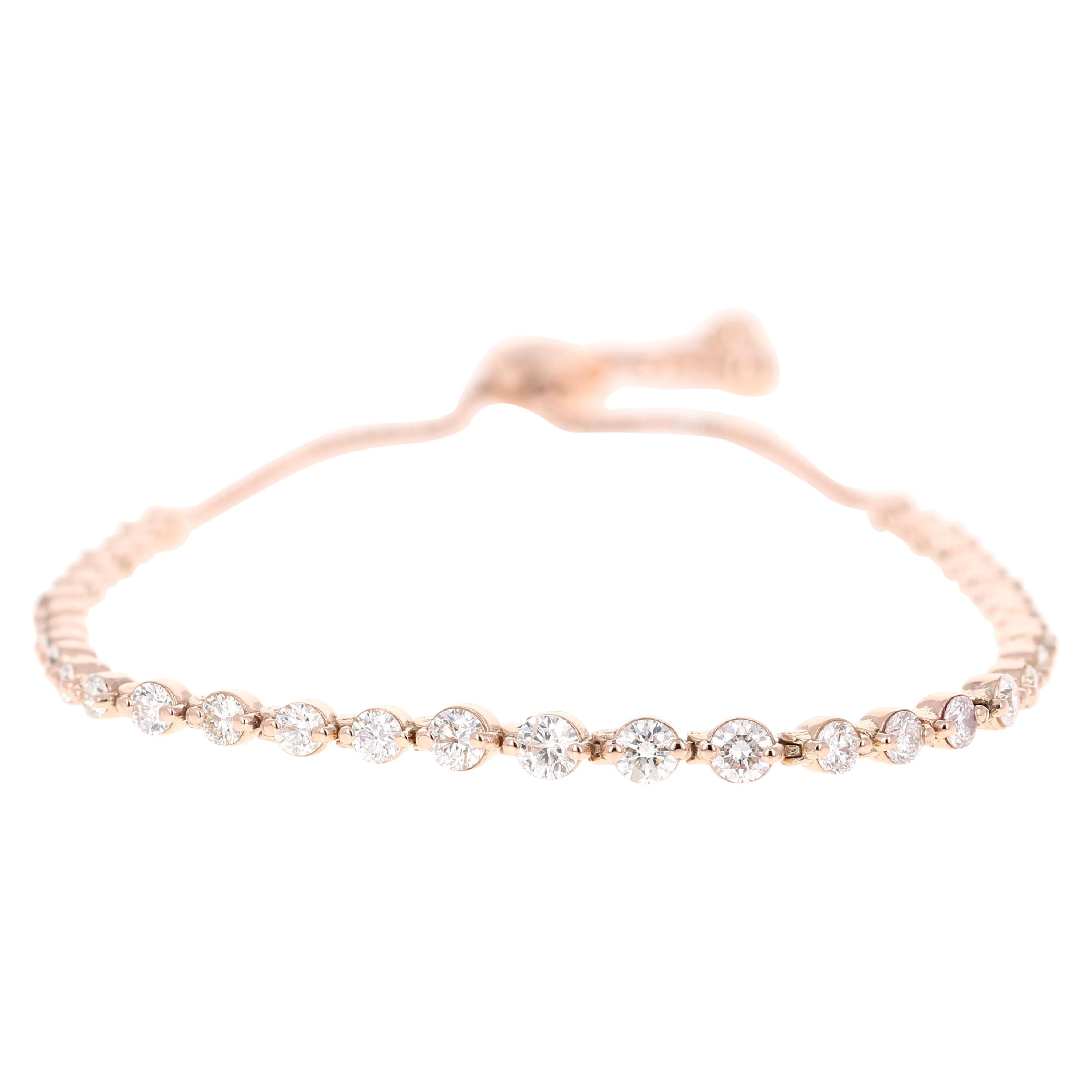 1.90 Carat Diamond Chain Flexible Bracelet 14 Karat Rose Gold