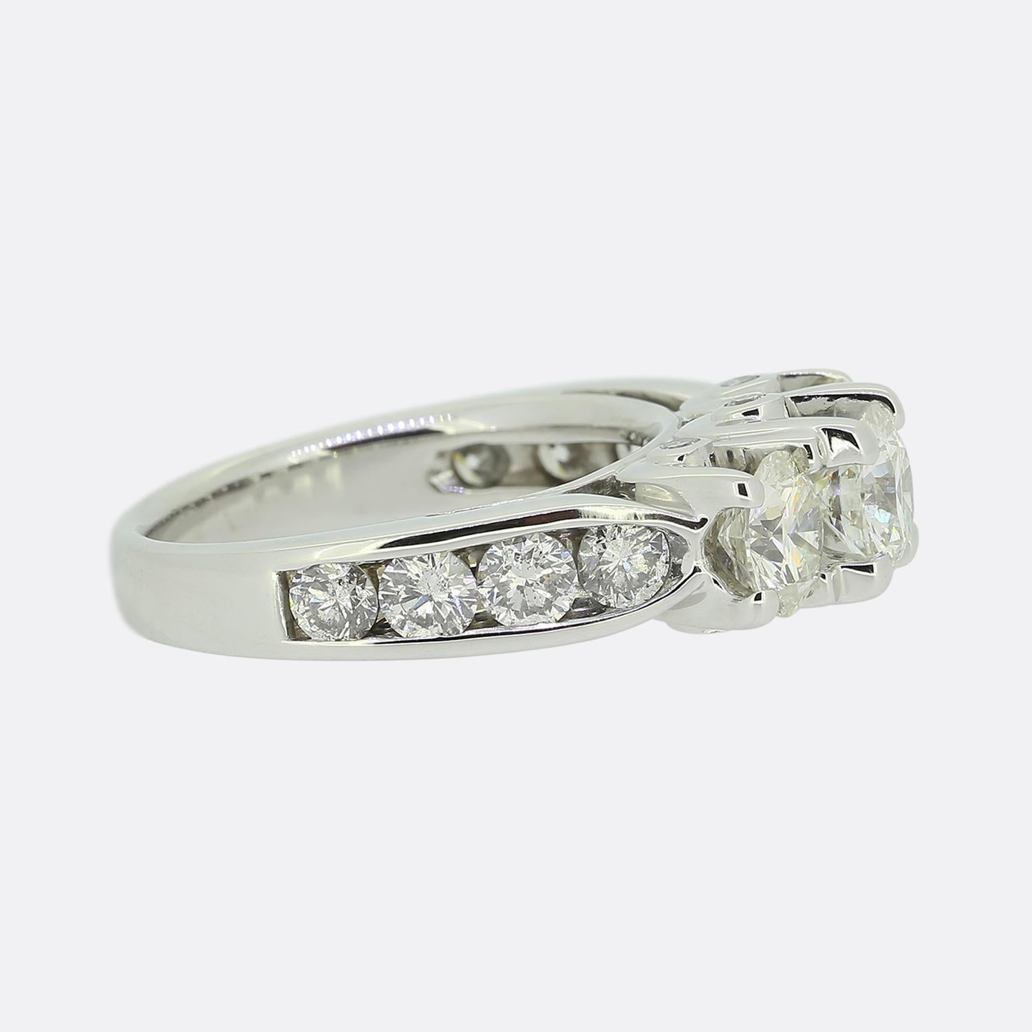 Brilliant Cut 1.90 Carat Diamond Three-Stone Ring For Sale