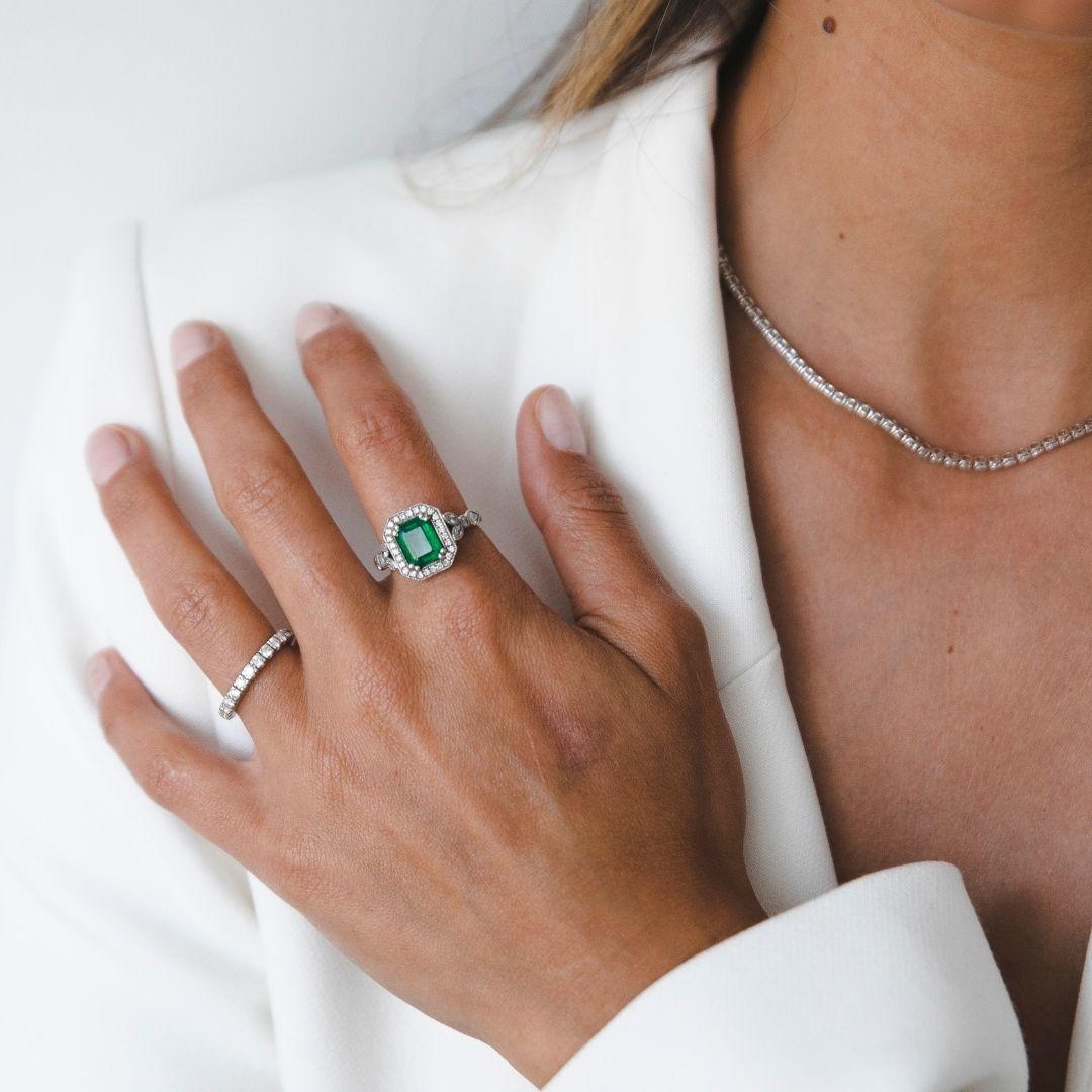 2.53 Carat Emerald & Diamond Ring in 14 Karat White Gold - Shlomit Rogel

Beautifully rare - this beautiful emerald & diamonds ring is one of a kind. Amazing 1.90 CARAT emerald gemstone, round shaped, pear shaped and marquise shaped diamonds and 2