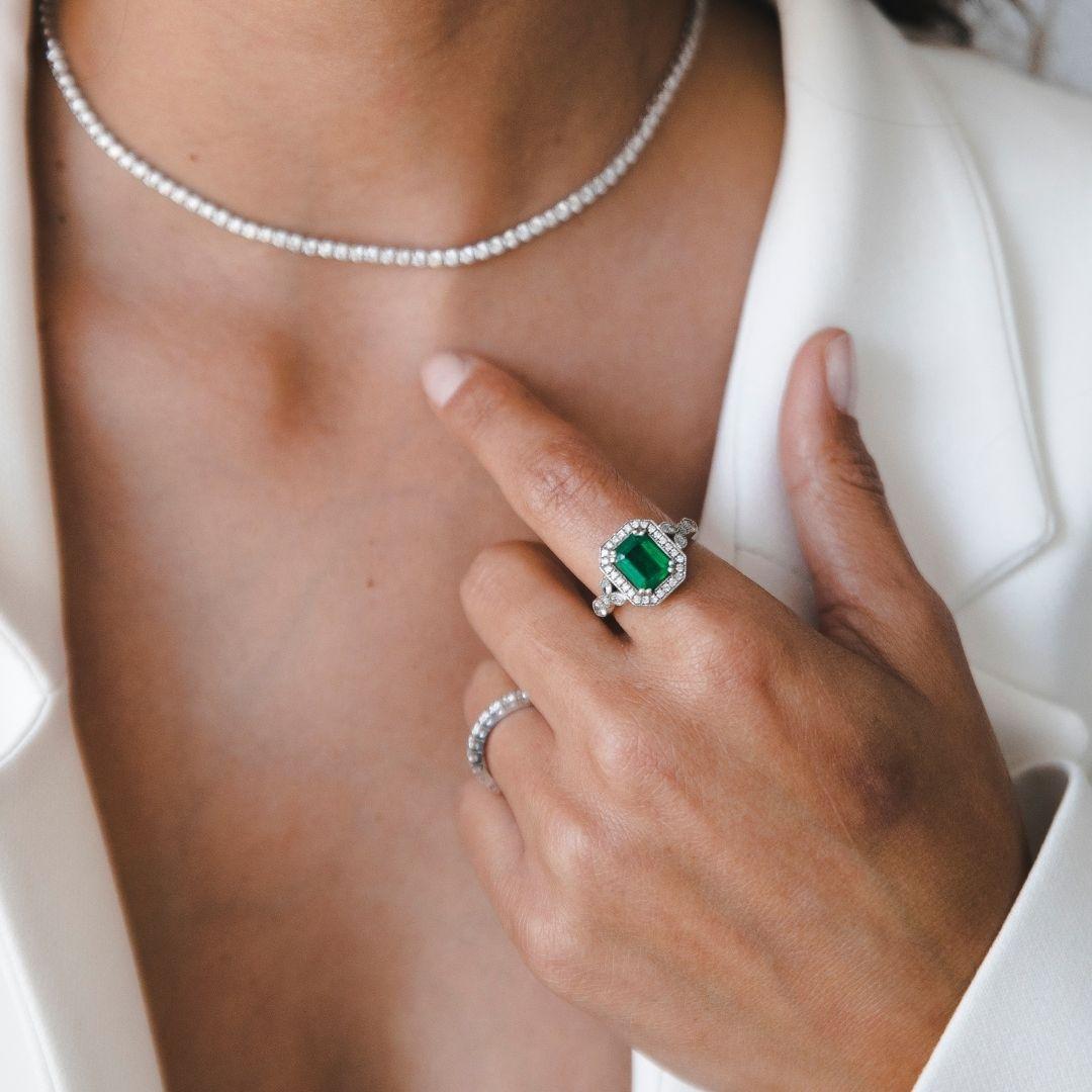 Emerald Cut 2.53 Carat Emerald & Diamond Ring in 14 Karat White Gold - Shlomit Rogel