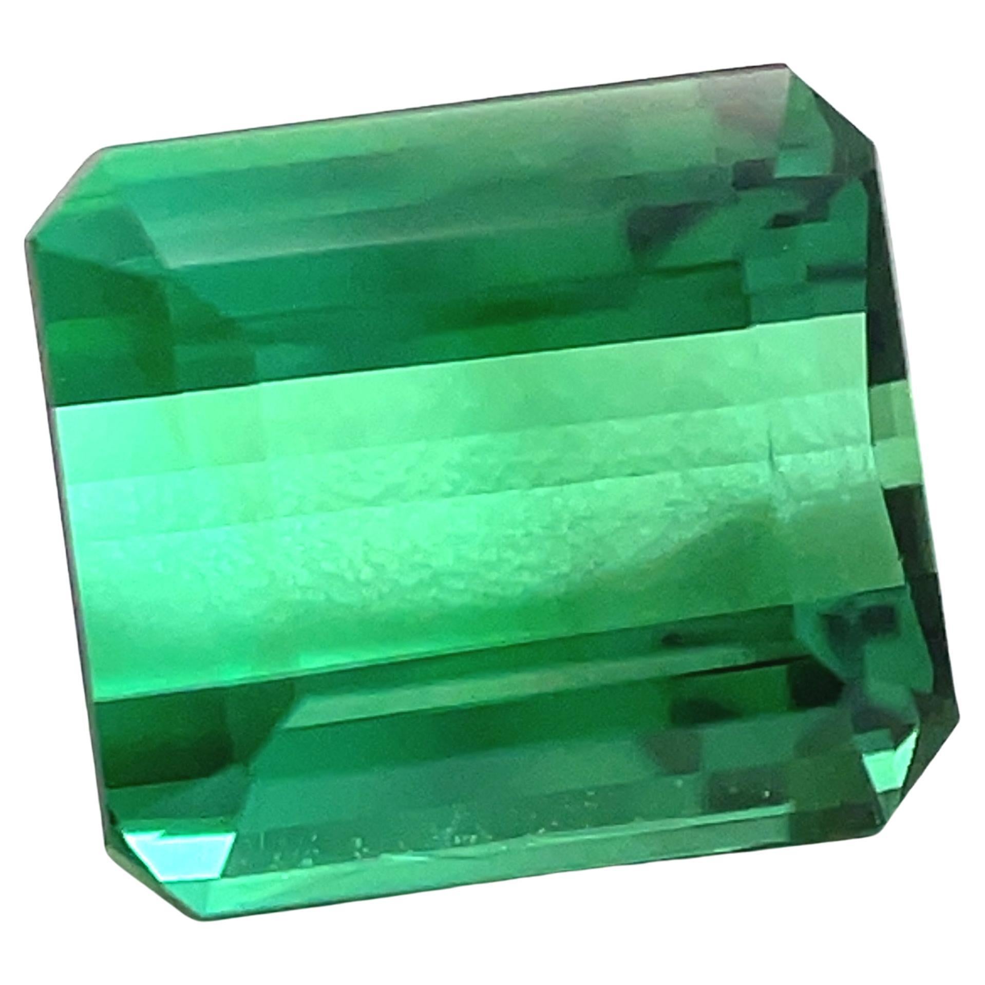 Pierre précieuse tourmaline verte octogonale taille émeraude de 1,90 carat non sertie et non montée