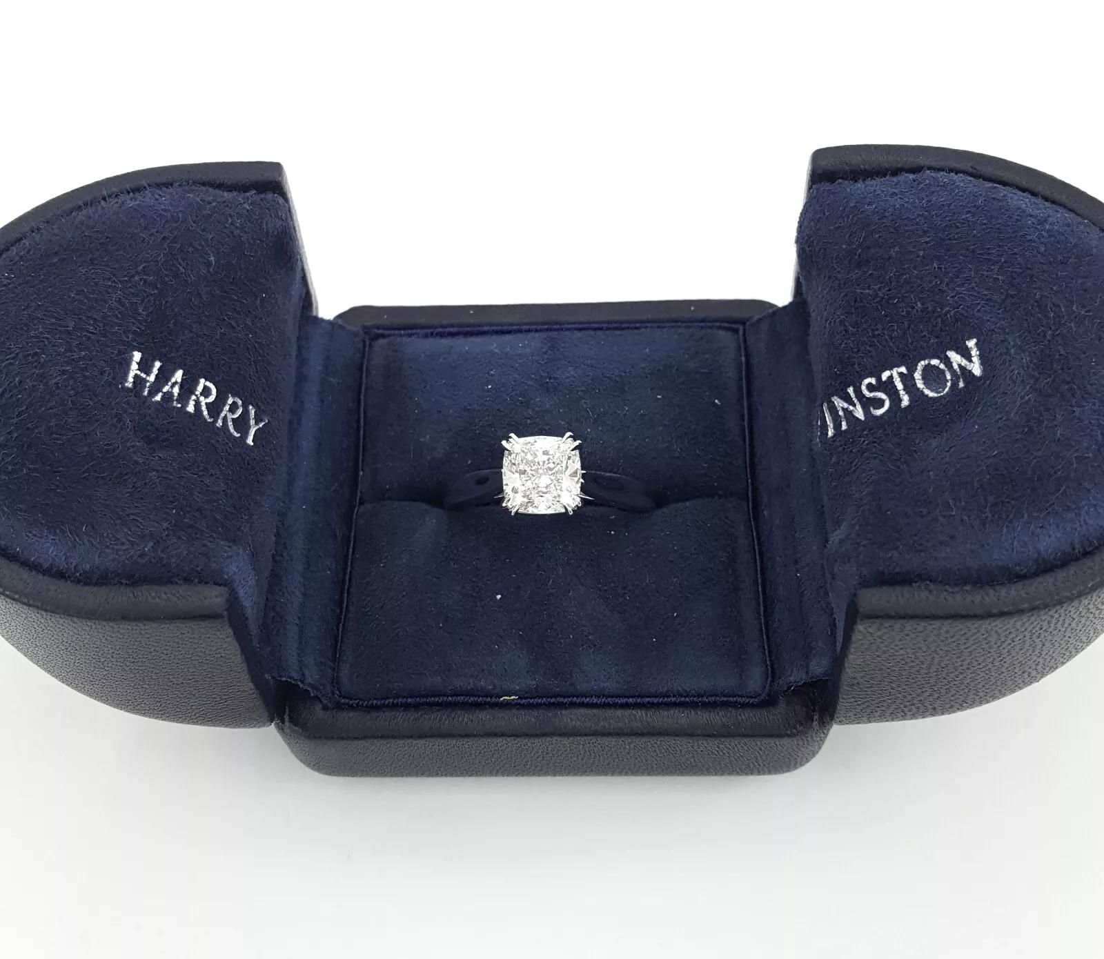 Cushion Cut 1.90 Carat Harry Winston Cushion-Cut Diamond Solitaire Engagement Ring For Sale