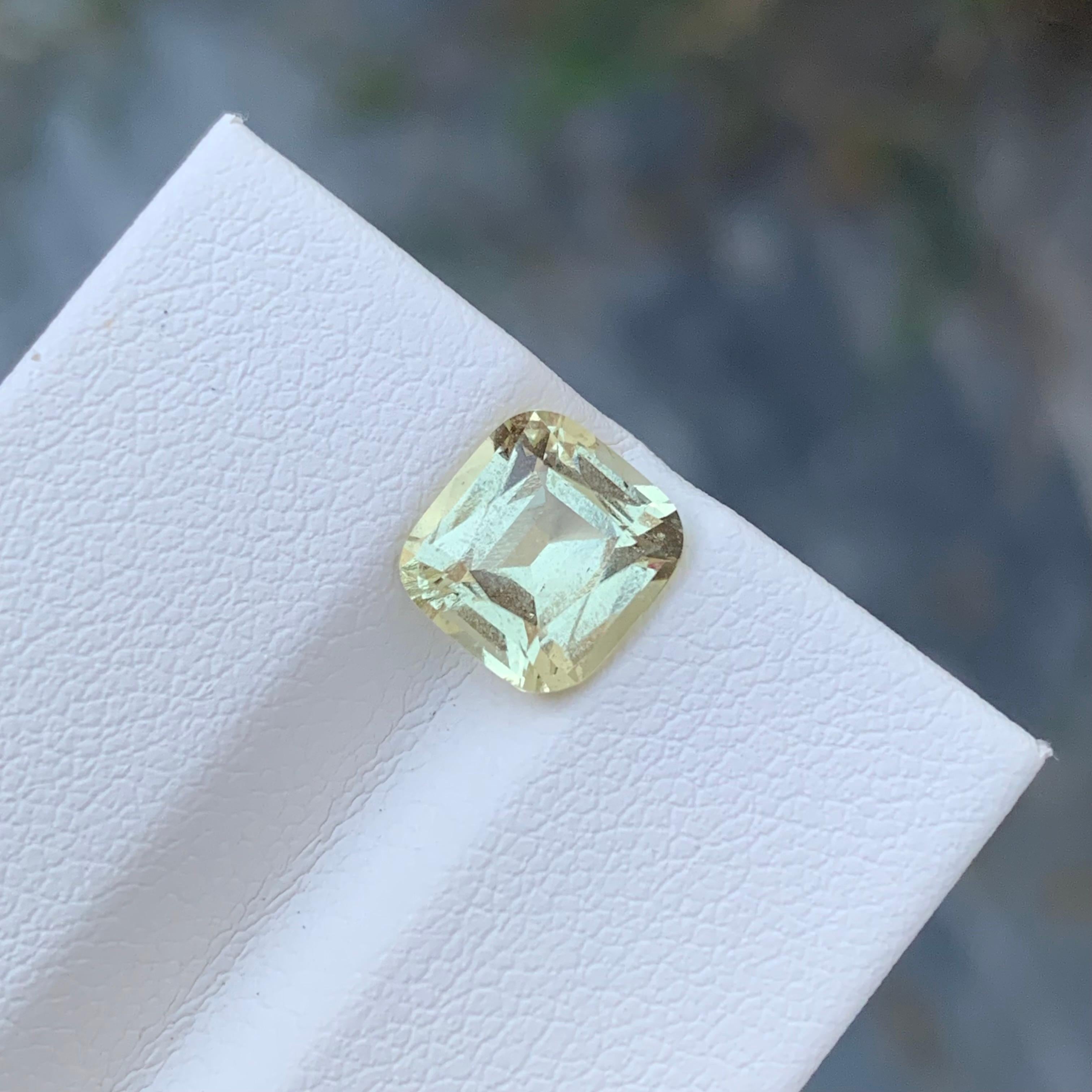 1.90 Carat Loose Light Yellow Heliodor Cushion Shape Gem From Brazil Mine  For Sale 4