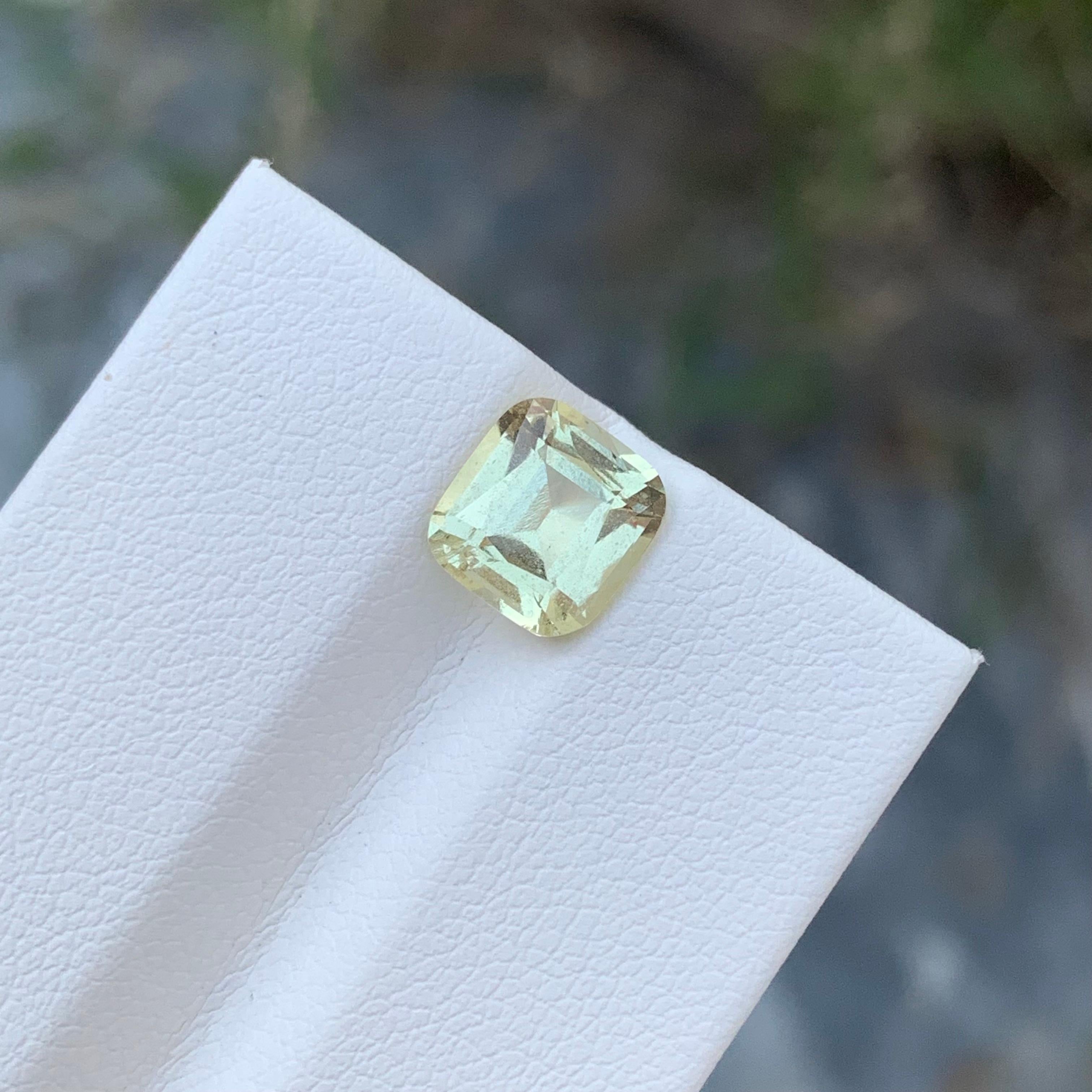 Loose Heliodor
Weight: 1.90 Carat
Dimension: 8 x 7.5 x 4.9 Mm
Origin: Brazil
Shape: Square
Cut : Cushion 
Certificate: On Demand

Heliodor, a captivating member of the beryl mineral family, is renowned for its radiant golden to yellow hues. The name