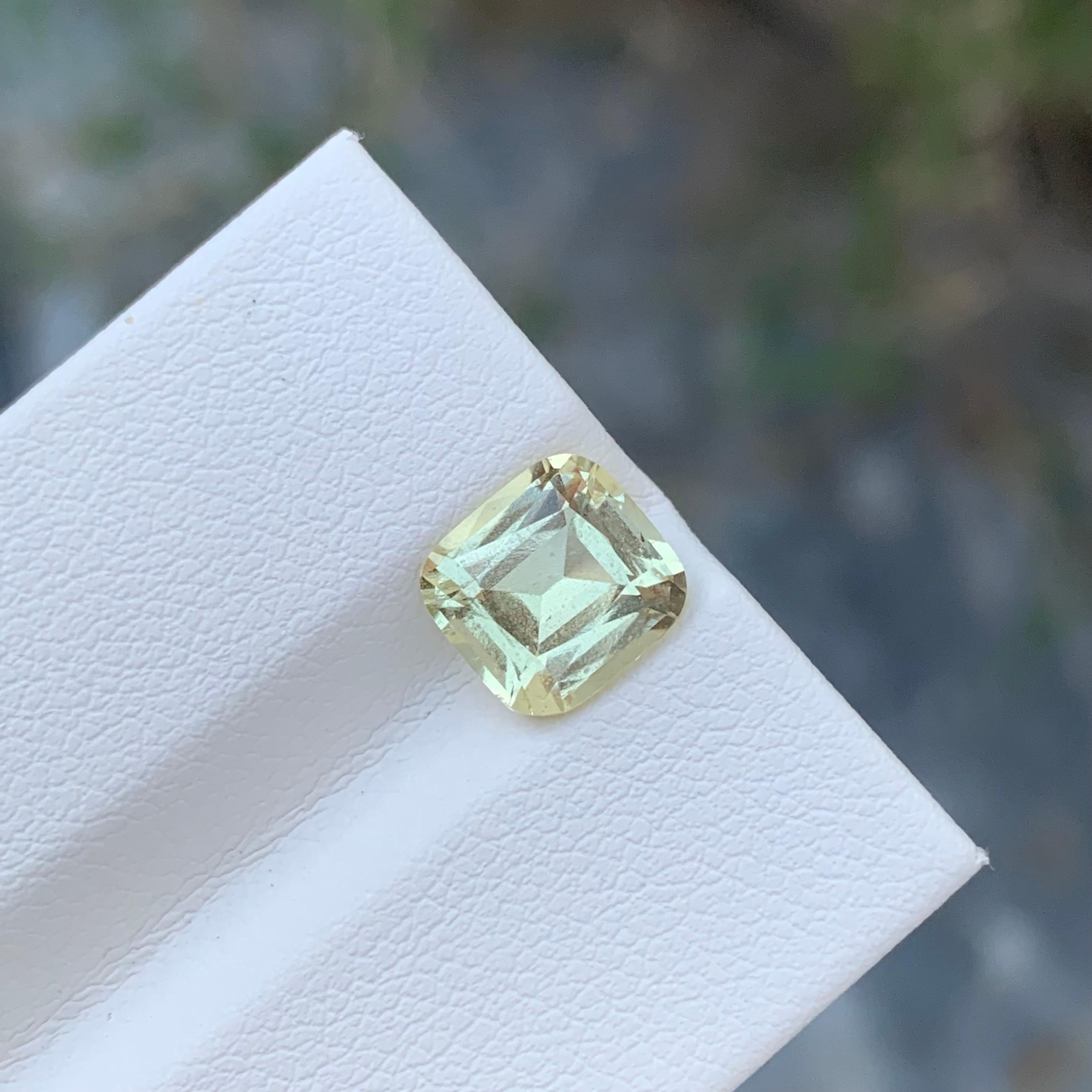 Cushion Cut 1.90 Carat Loose Light Yellow Heliodor Cushion Shape Gem From Brazil Mine  For Sale